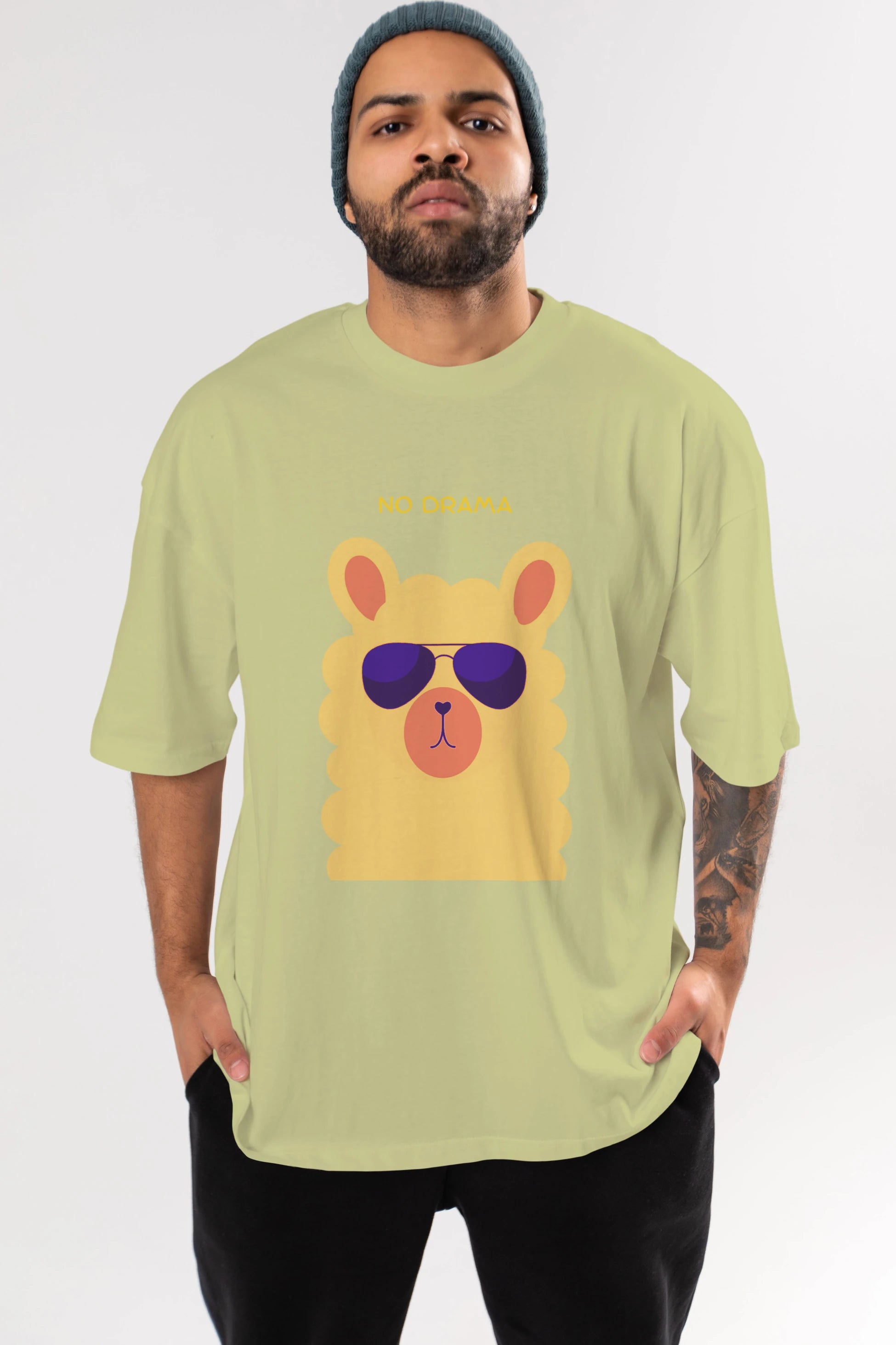 No Drama Yazılı Lama Ön Baskılı Oversize t-shirt Erkek Kadın Unisex