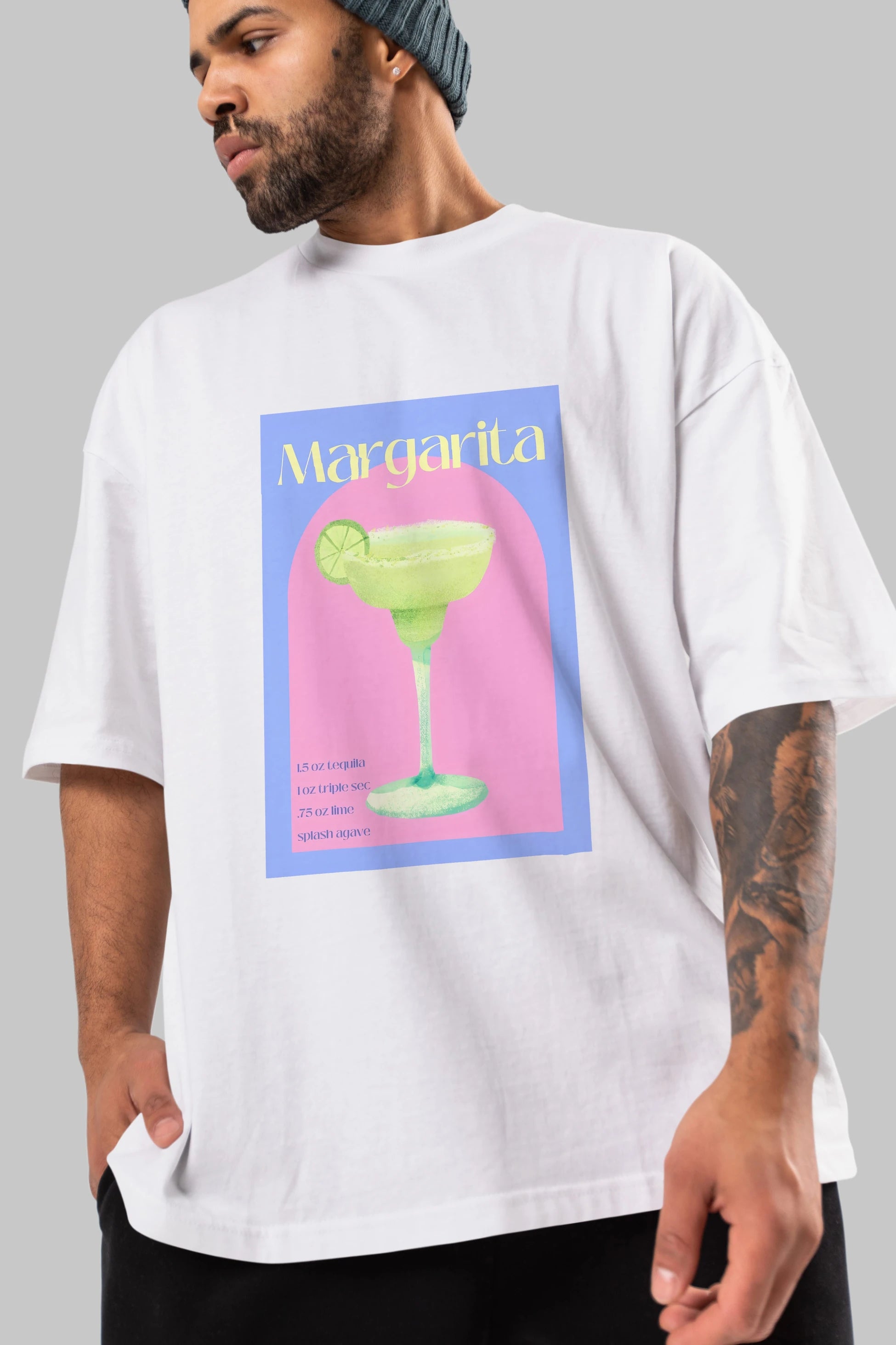 Margarita 6 Ön Baskılı Oversize t-shirt Erkek Kadın Unisex %100 Pamuk Bisiklet Yaka tişort