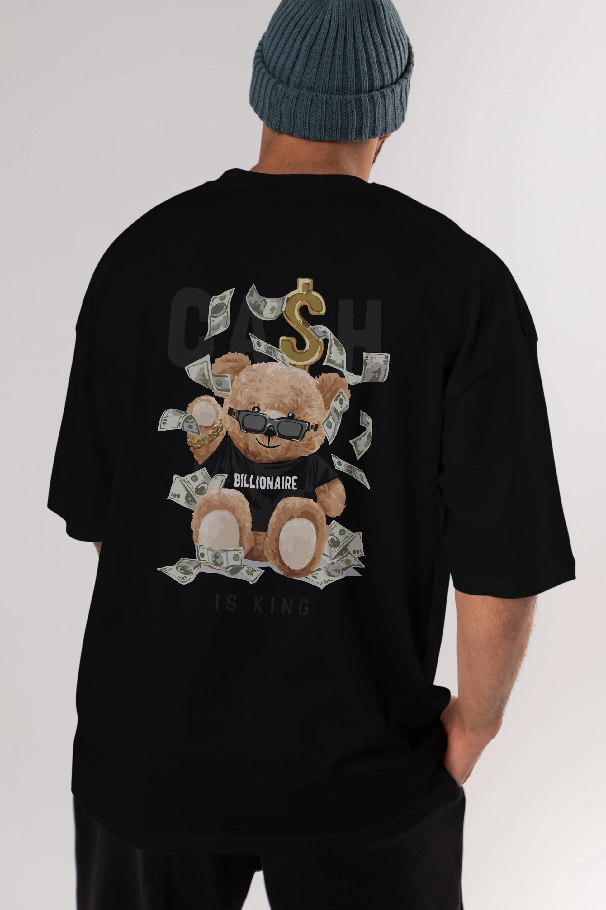 Teddy Bear Billionaire Arka Baskılı Oversize t-shirt Erkek Kadın Unisex %100 Pamuk
