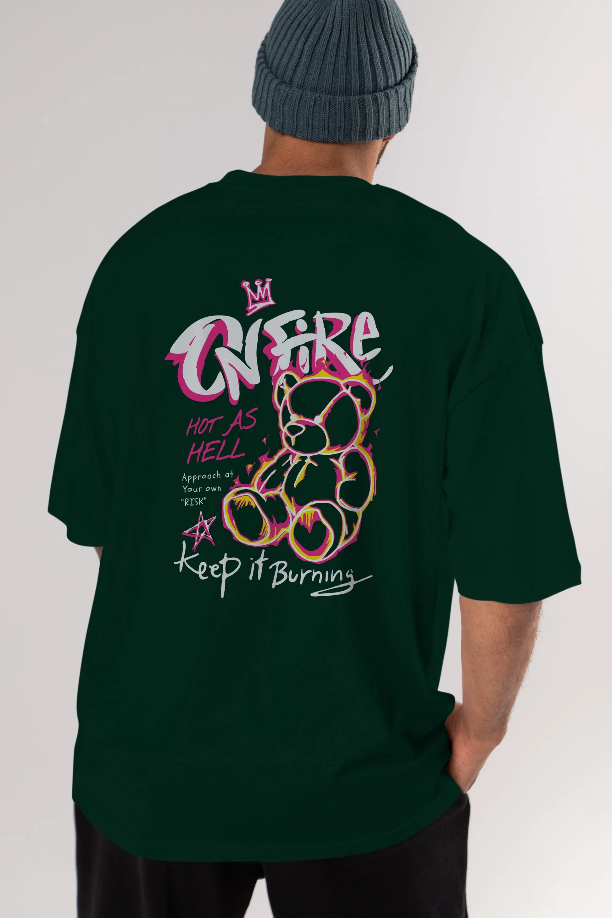 On Fire Bear Arka Baskılı Oversize t-shirt Erkek Kadın Unisex