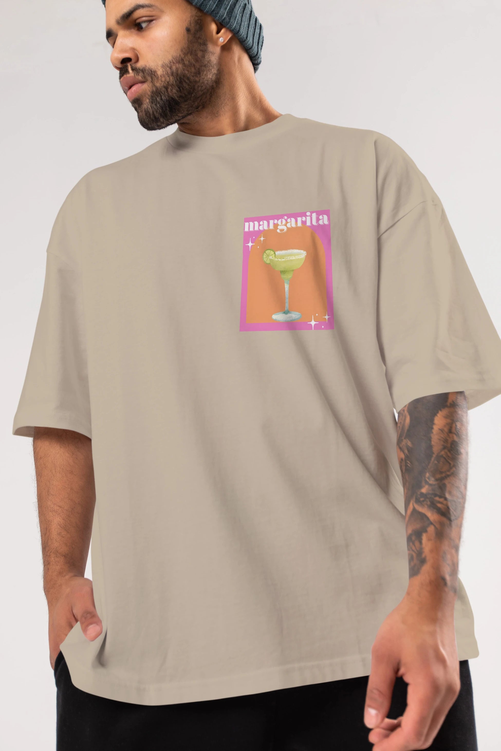 Margarita 7 Ön Sol Baskılı Oversize t-shirt Erkek Kadın Unisex %100 Pamuk Bisiklet Yaka tişort