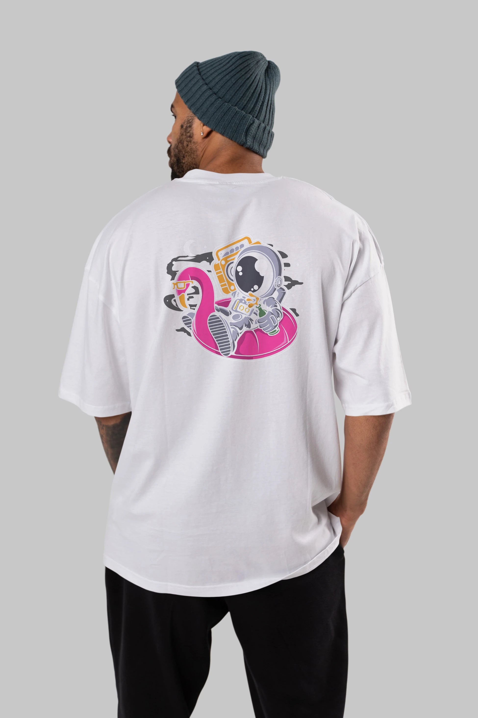 Astronaut Floaties Ballon Arka Baskılı Oversize t-shirt Erkek Kadın Unisex