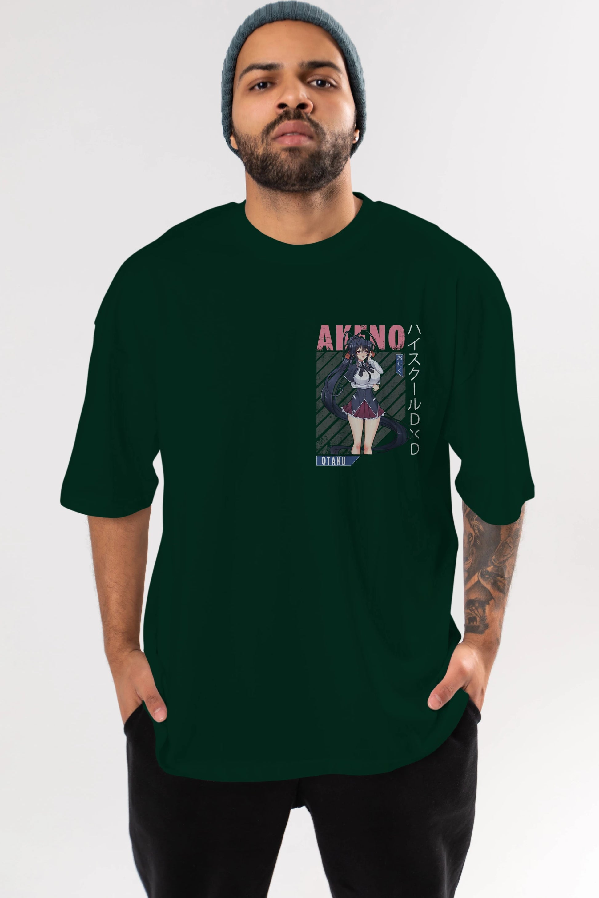 Akeno Himejima 4 Ön Sol Baskılı Oversize t-shirt Erkek Kadın Unisex %100 Pamuk Bisiklet Yaka tişort