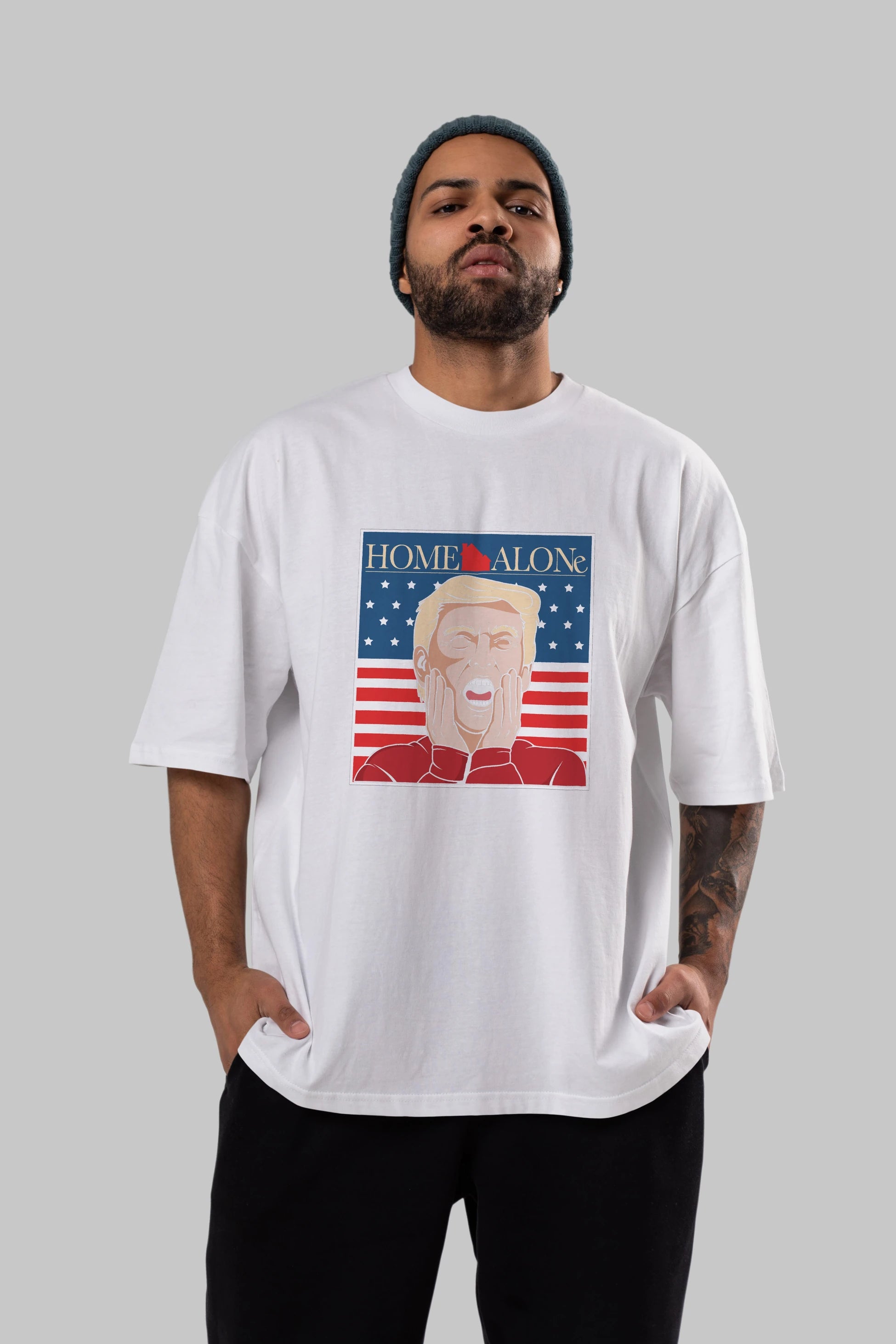 Home Alone Trump Ön Baskılı Oversize t-shirt Erkek Kadın Unisex %100 Pamuk tişort