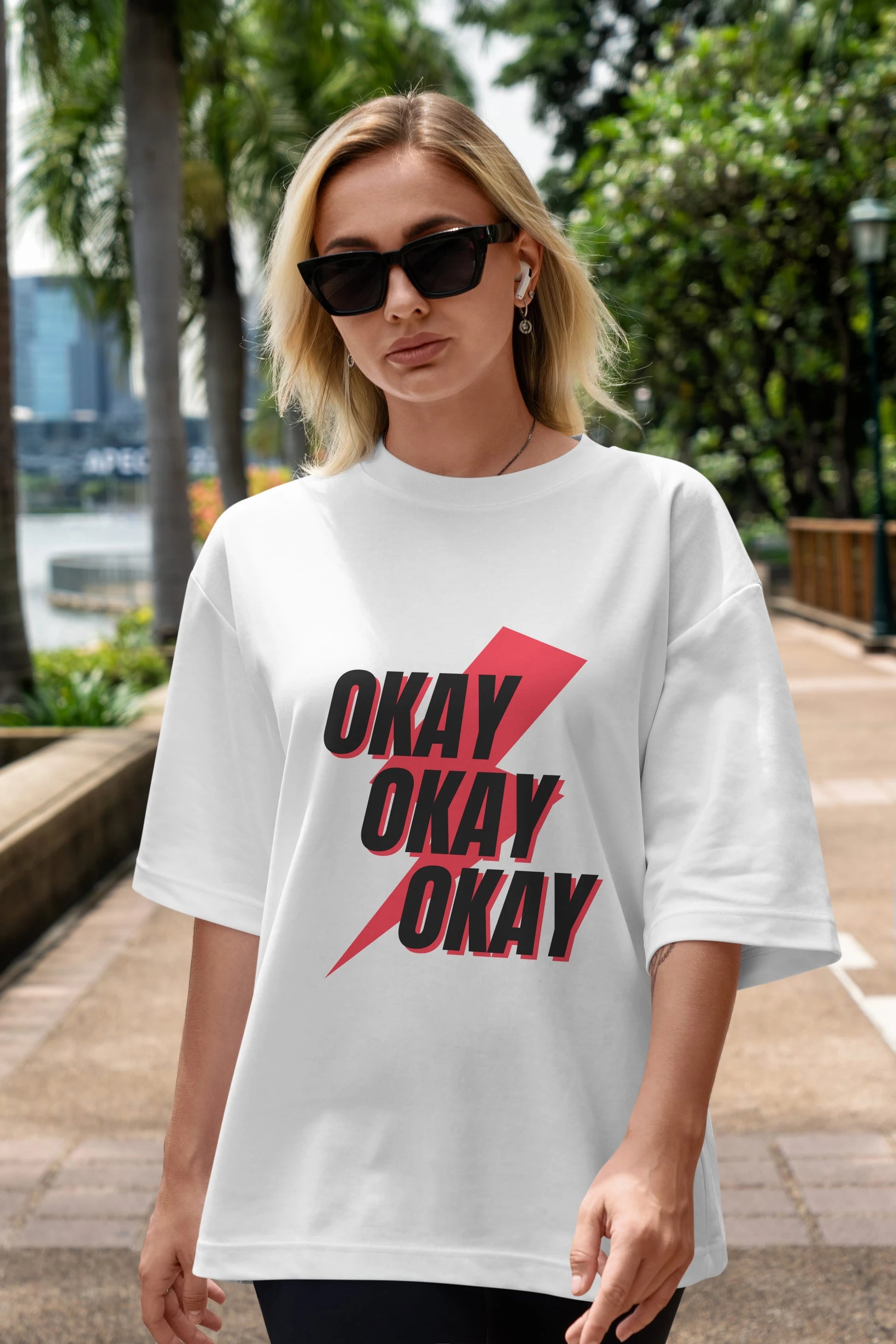 Okay Ön Baskılı Oversize t-shirt Erkek Kadın Unisex