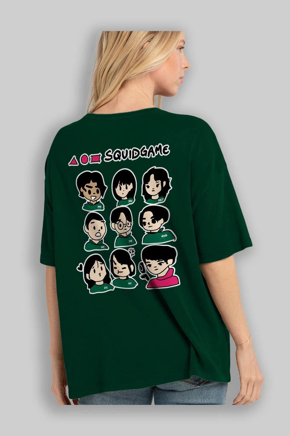 Squid Game (3) Arka Baskılı Oversize t-shirt Erkek Kadın Unisex %100 Pamuk Bisiklet Yaka tişort