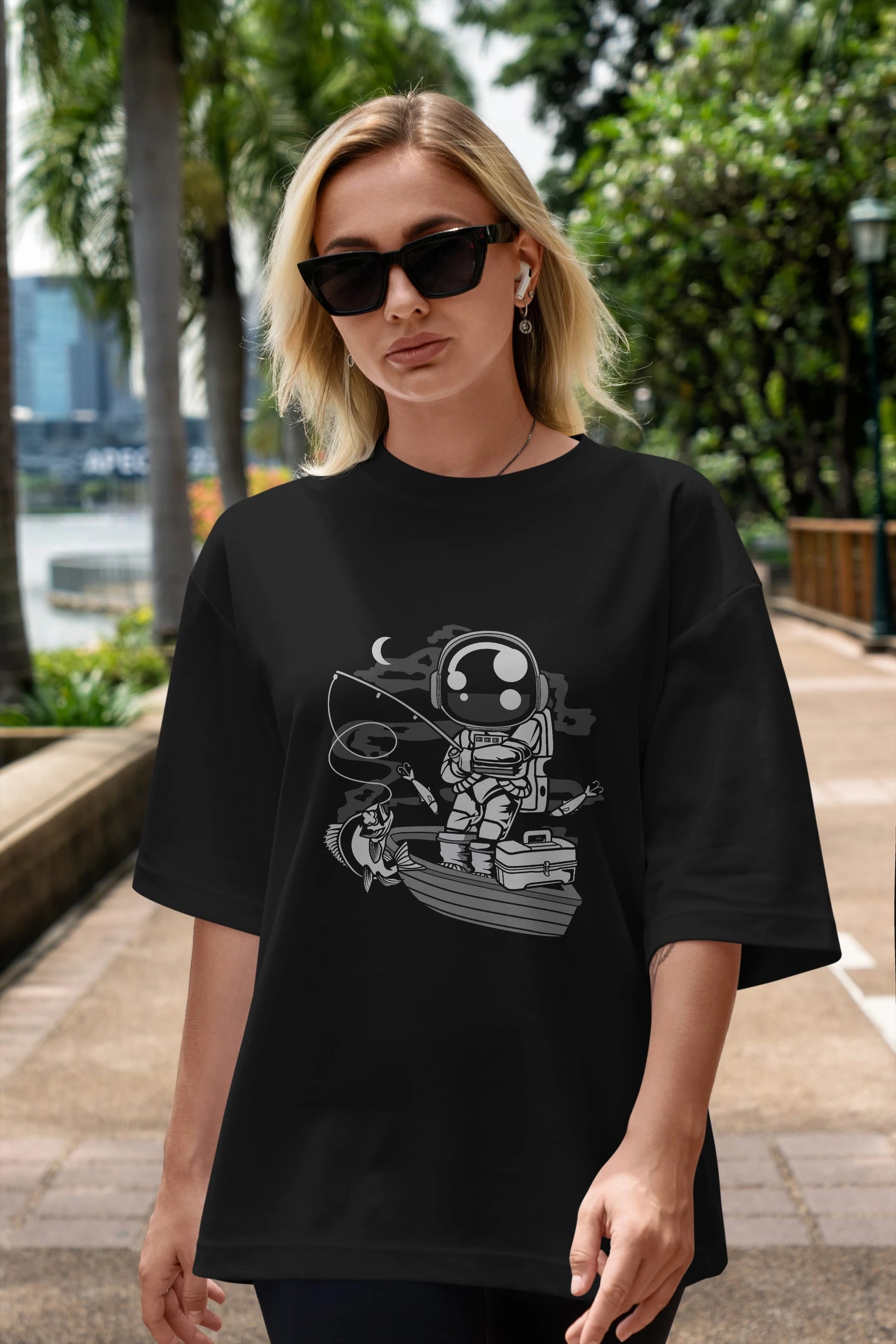 Astronaut Fisherman Ön Baskılı Oversize t-shirt Erkek Kadın Unisex