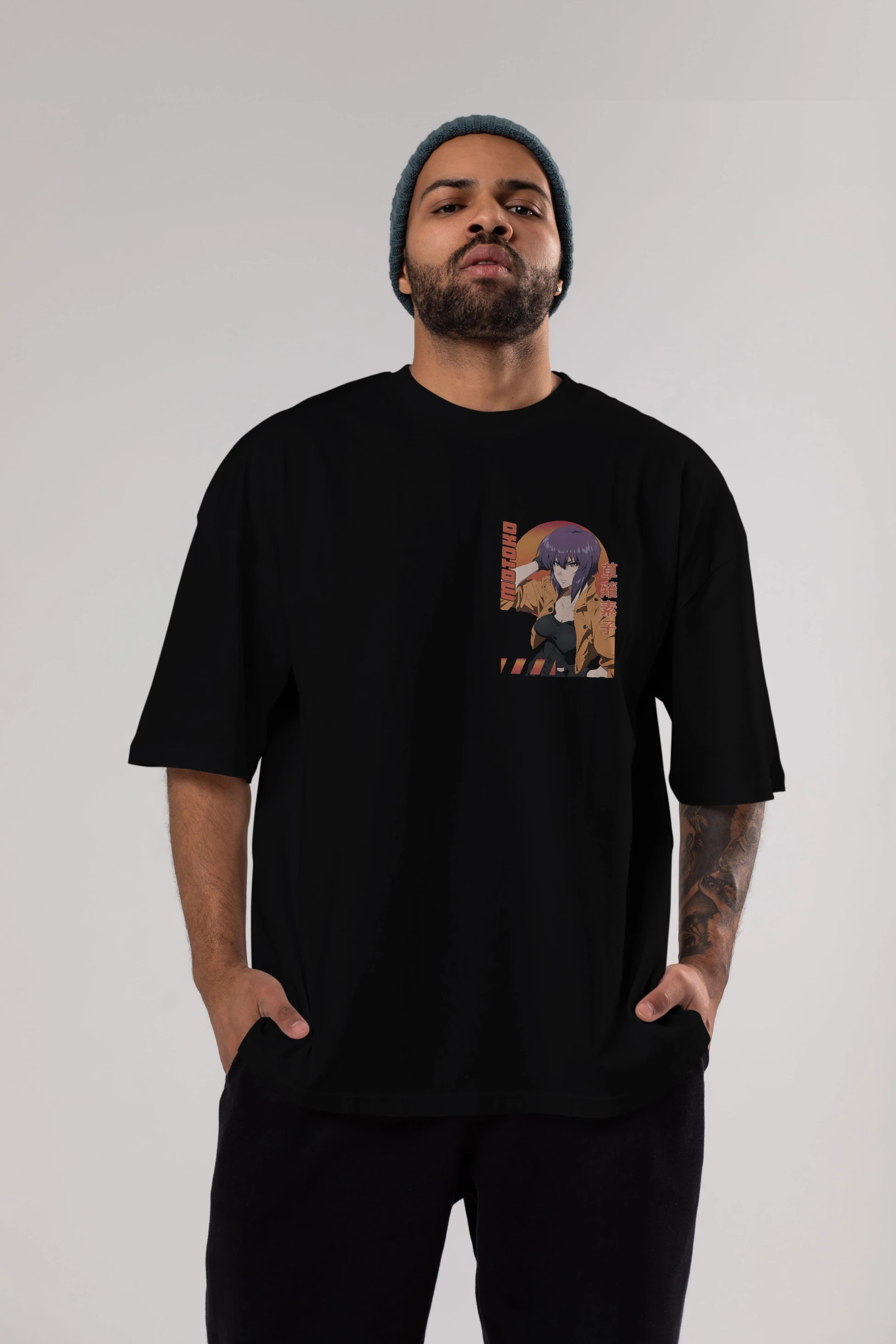 Motoko Kusanagi 9 Ön Sol Baskılı Oversize t-shirt Erkek Kadın Unisex %100 Pamuk Bisiklet Yaka tişort