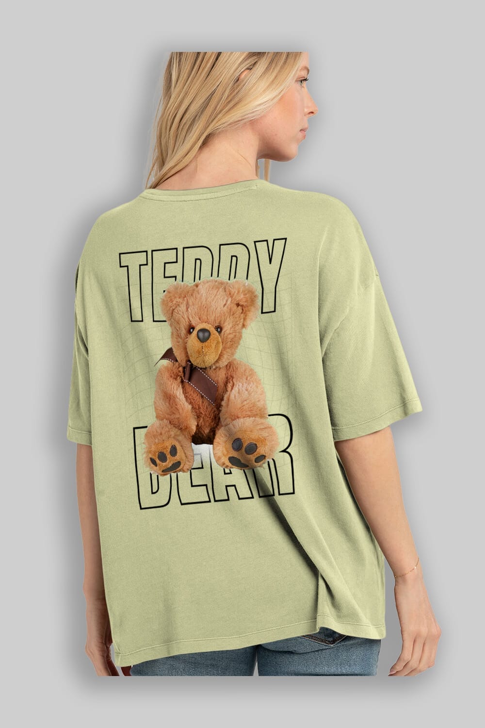 Teddy Bear Yazılı Arka Baskılı Oversize t-shirt Erkek Kadın Unisex %100 Pamuk