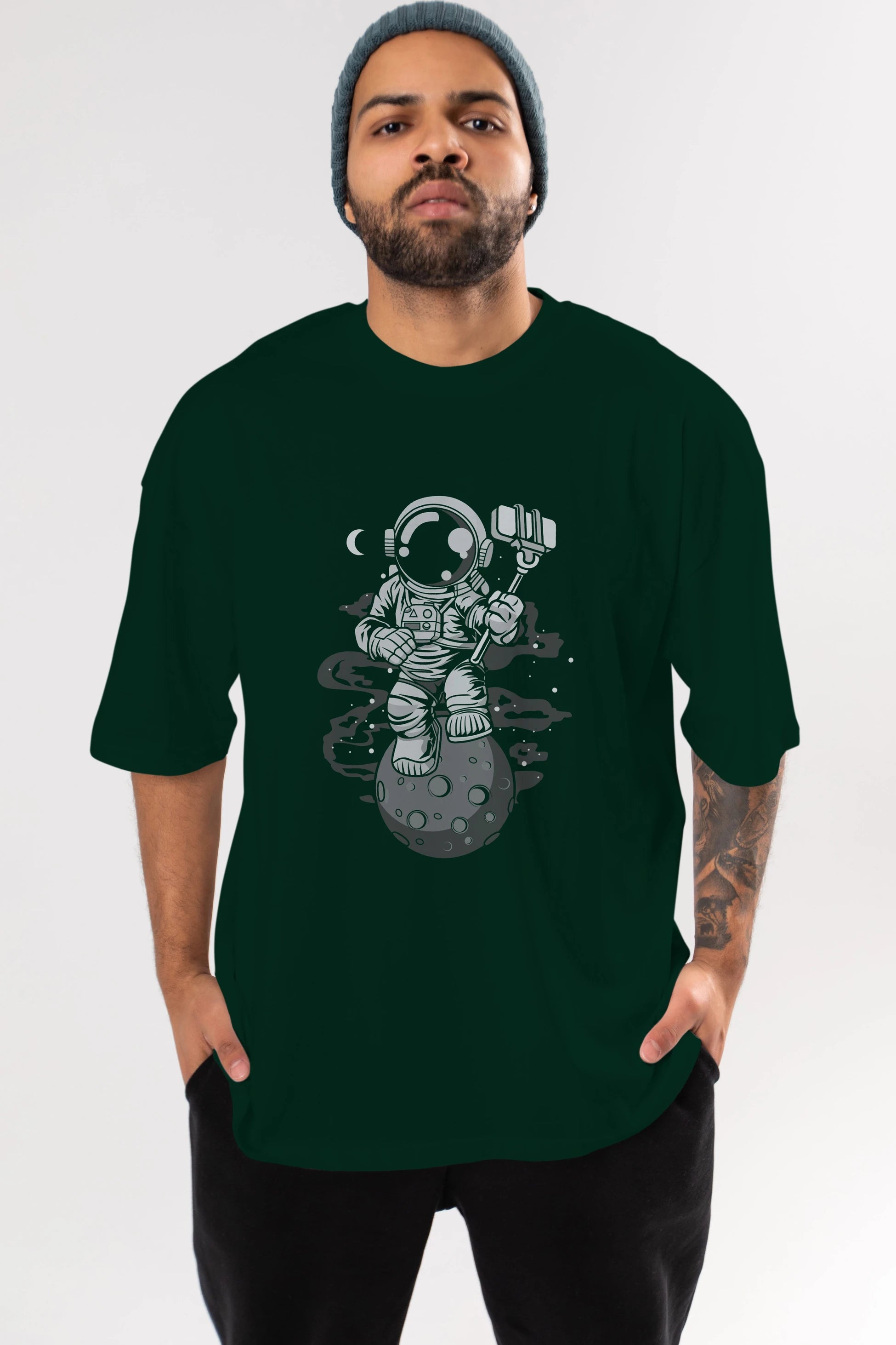 Astronaut Selfie Ön Baskılı Oversize t-shirt Erkek Kadın Unisex