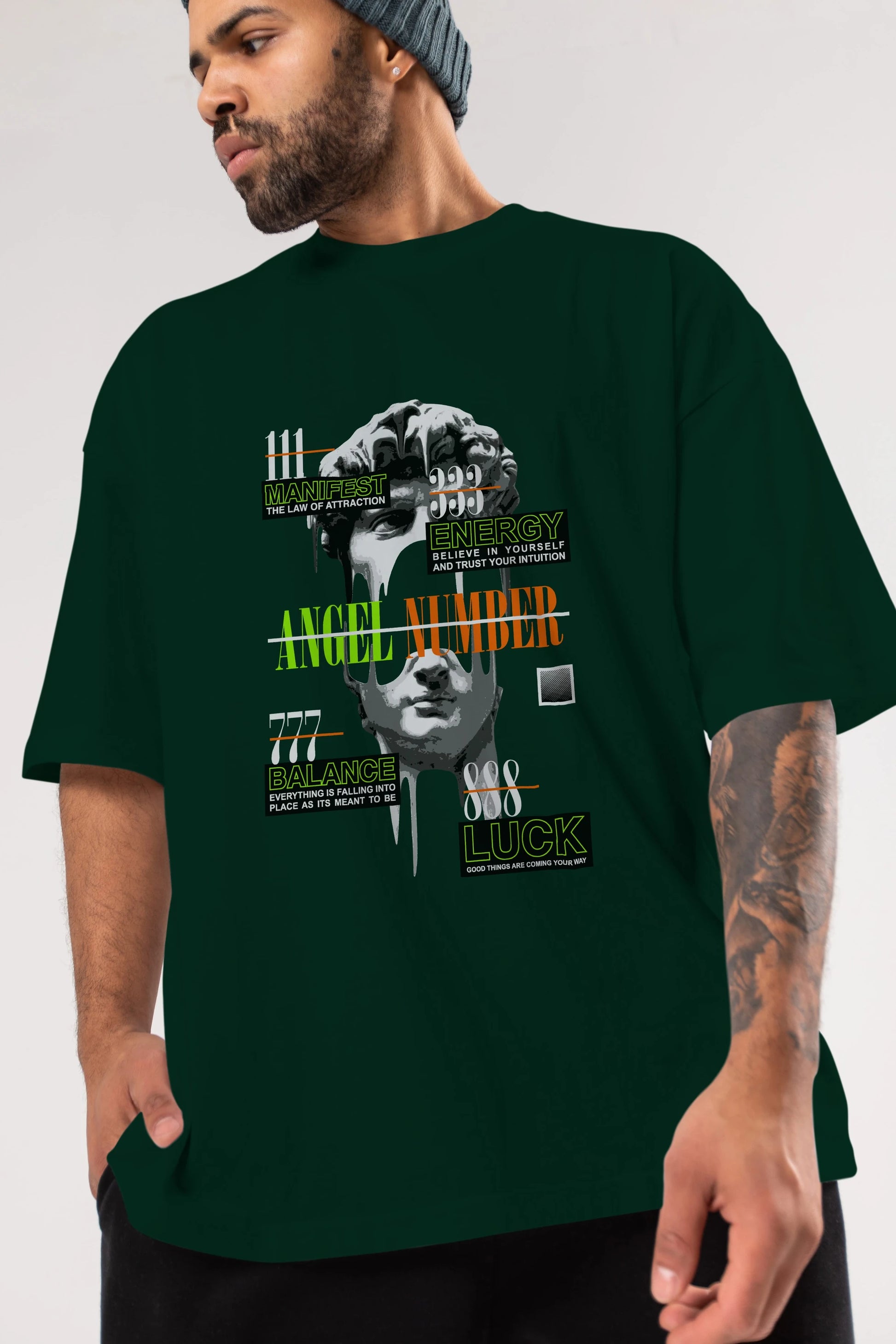 Angel Number Ön Baskılı Oversize t-shirt Erkek Kadın Unisex