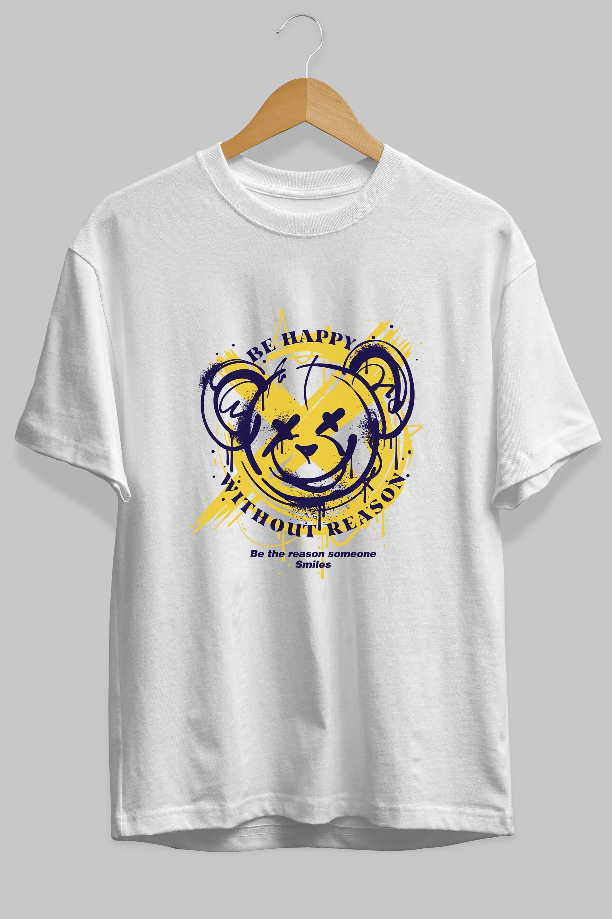 Be Happy Bear 2 Ön Baskılı Oversize t-shirt Erkek Kadın Unisex