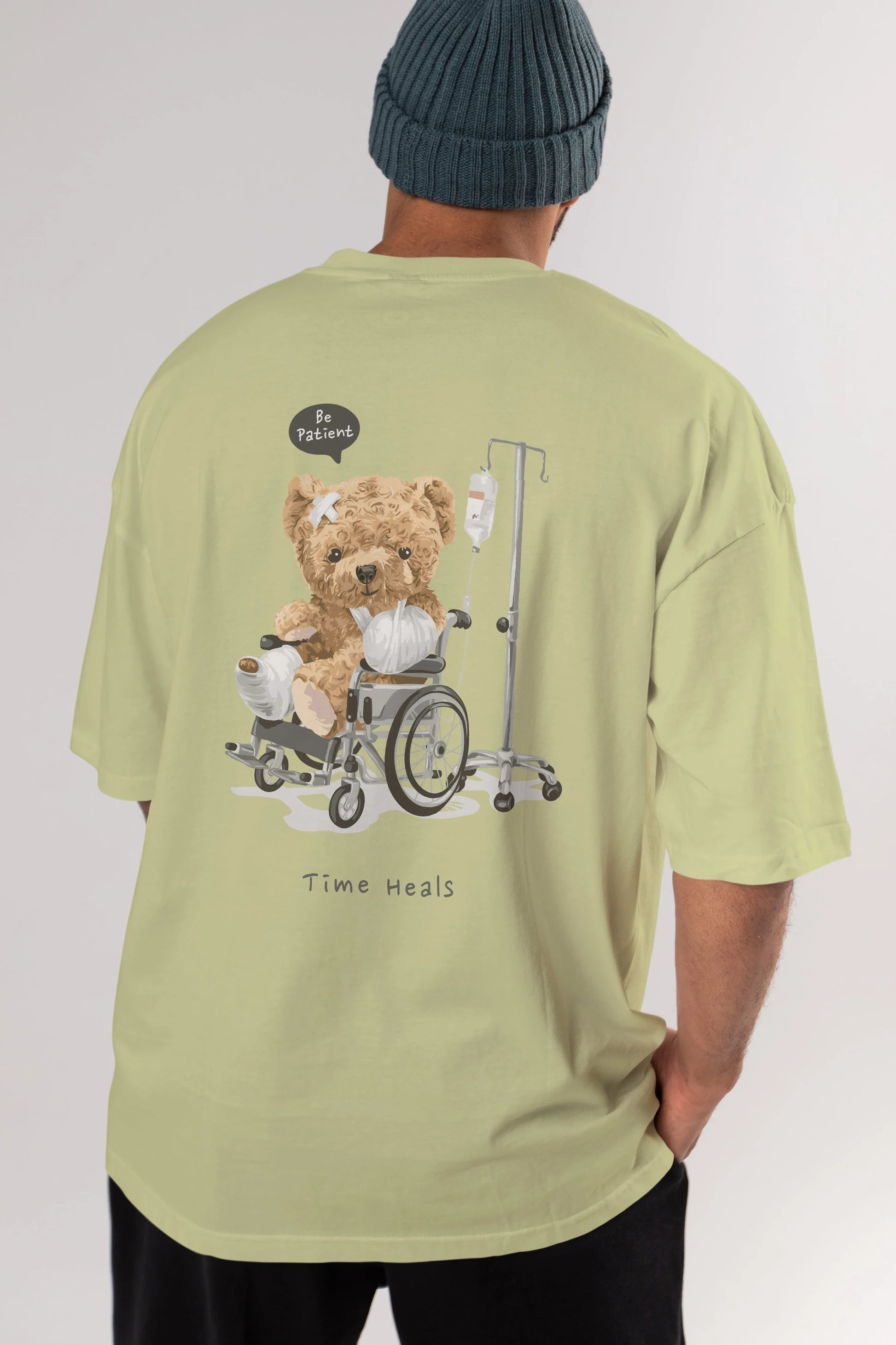 Teddy Bear Time Heals Arka Baskılı Oversize t-shirt Erkek Kadın Unisex %100 Pamuk