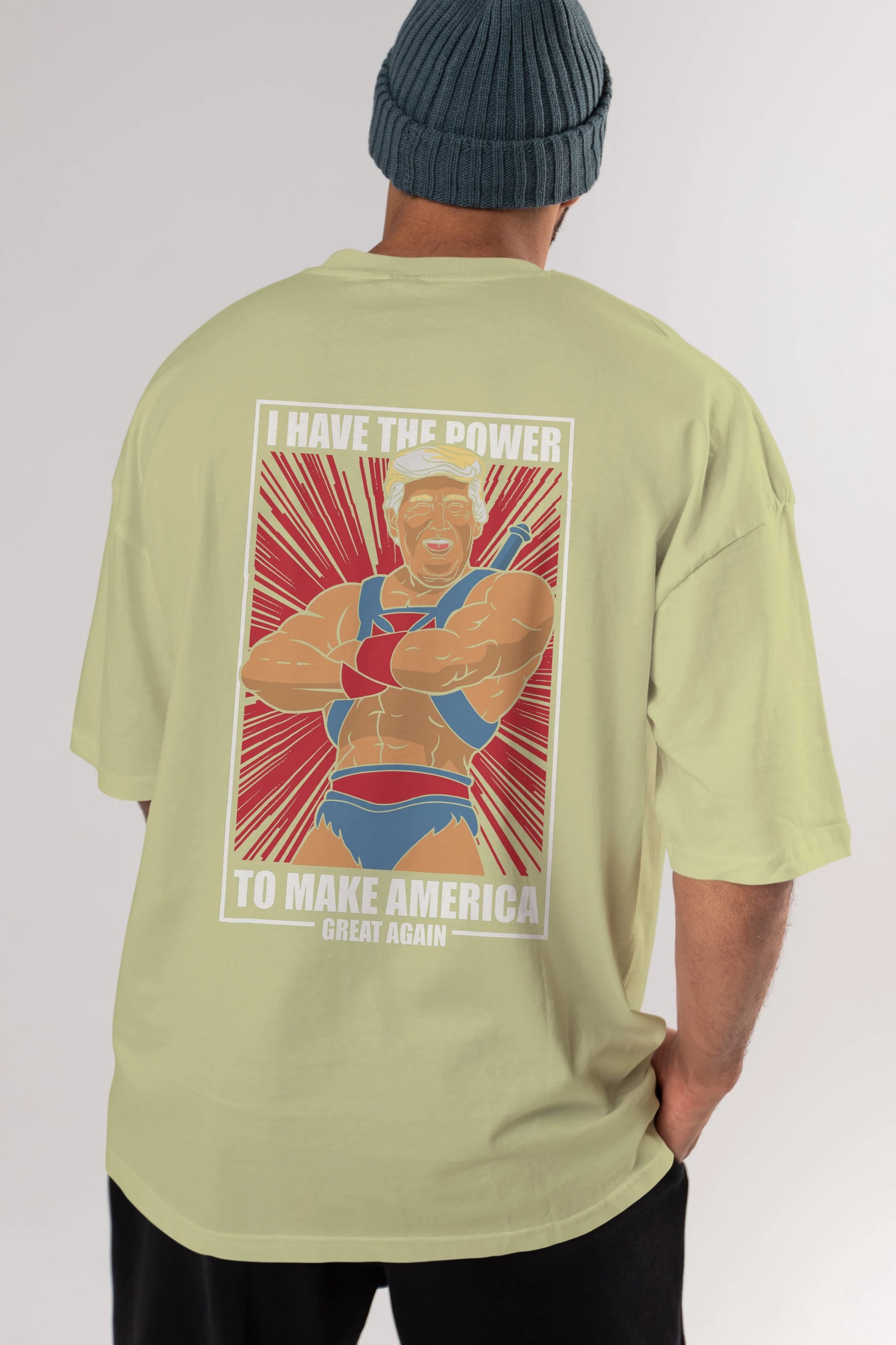 Trump Heman Arka Baskılı Oversize t-shirt Erkek Kadın Unisex %100 Pamuk tişort