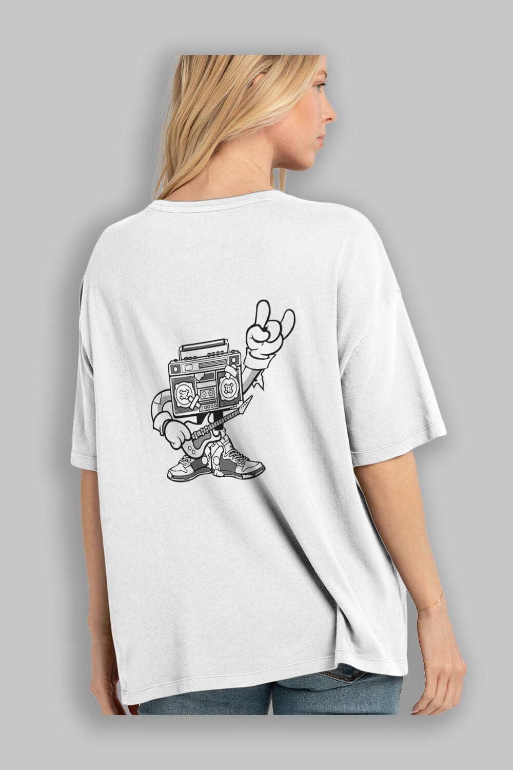Boombox Rockstar Arka Baskılı Oversize t-shirt Erkek Kadın Unisex %100 Pamuk tişort