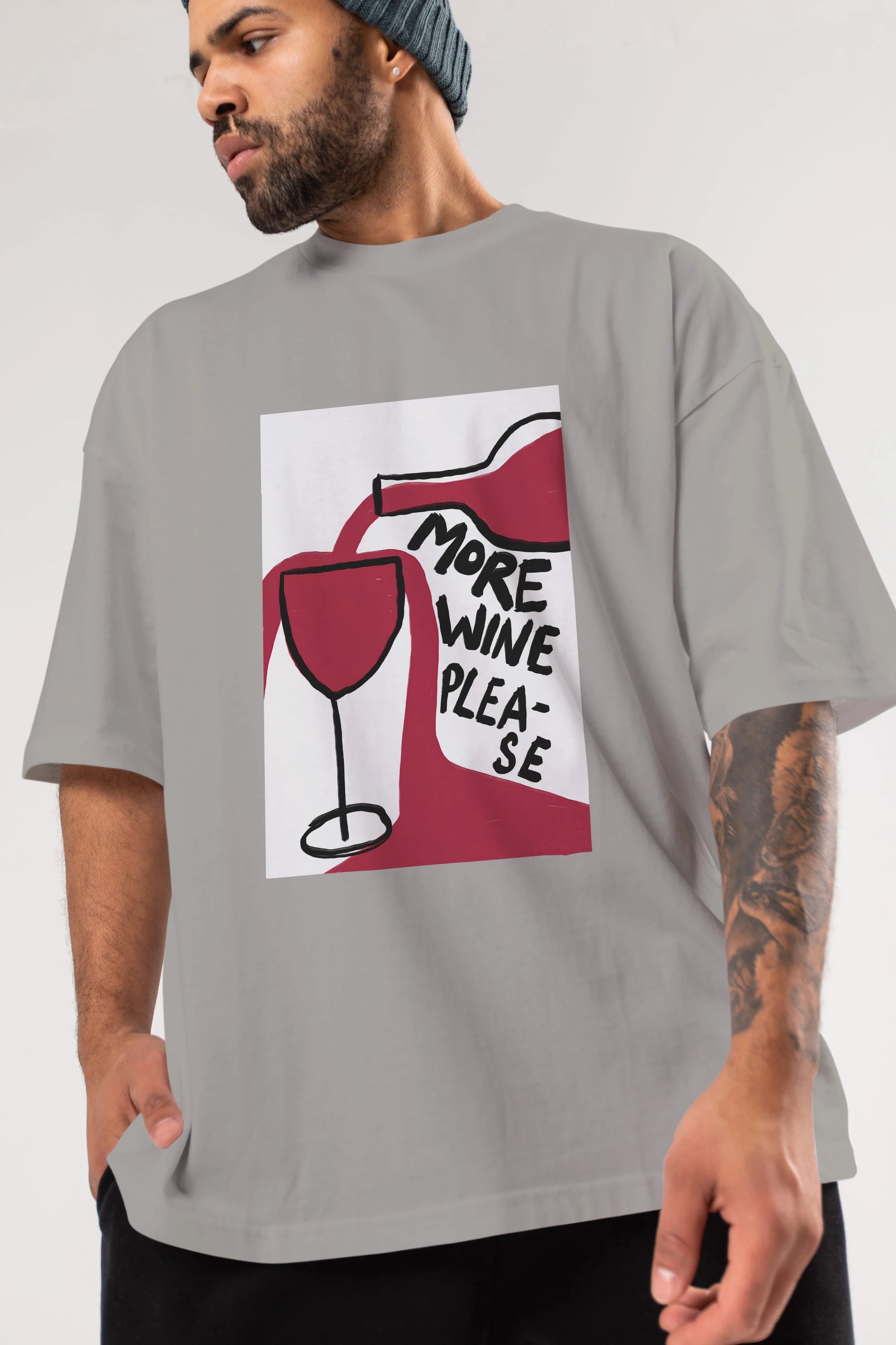 More Wine Please Ön Baskılı Oversize t-shirt Erkek Kadın Unisex %100 Pamuk Bisiklet Yaka tişort