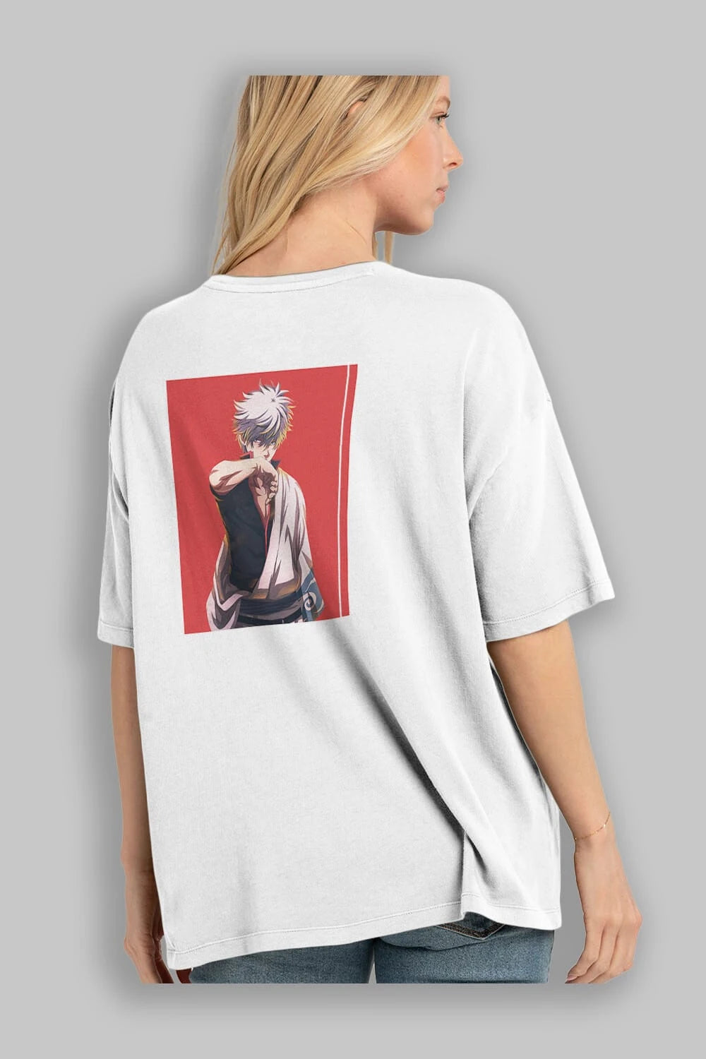 Gintoki Sakata GINTAMA 1 Anime Arka Baskılı Oversize t-shirt Erkek Kadın Unisex