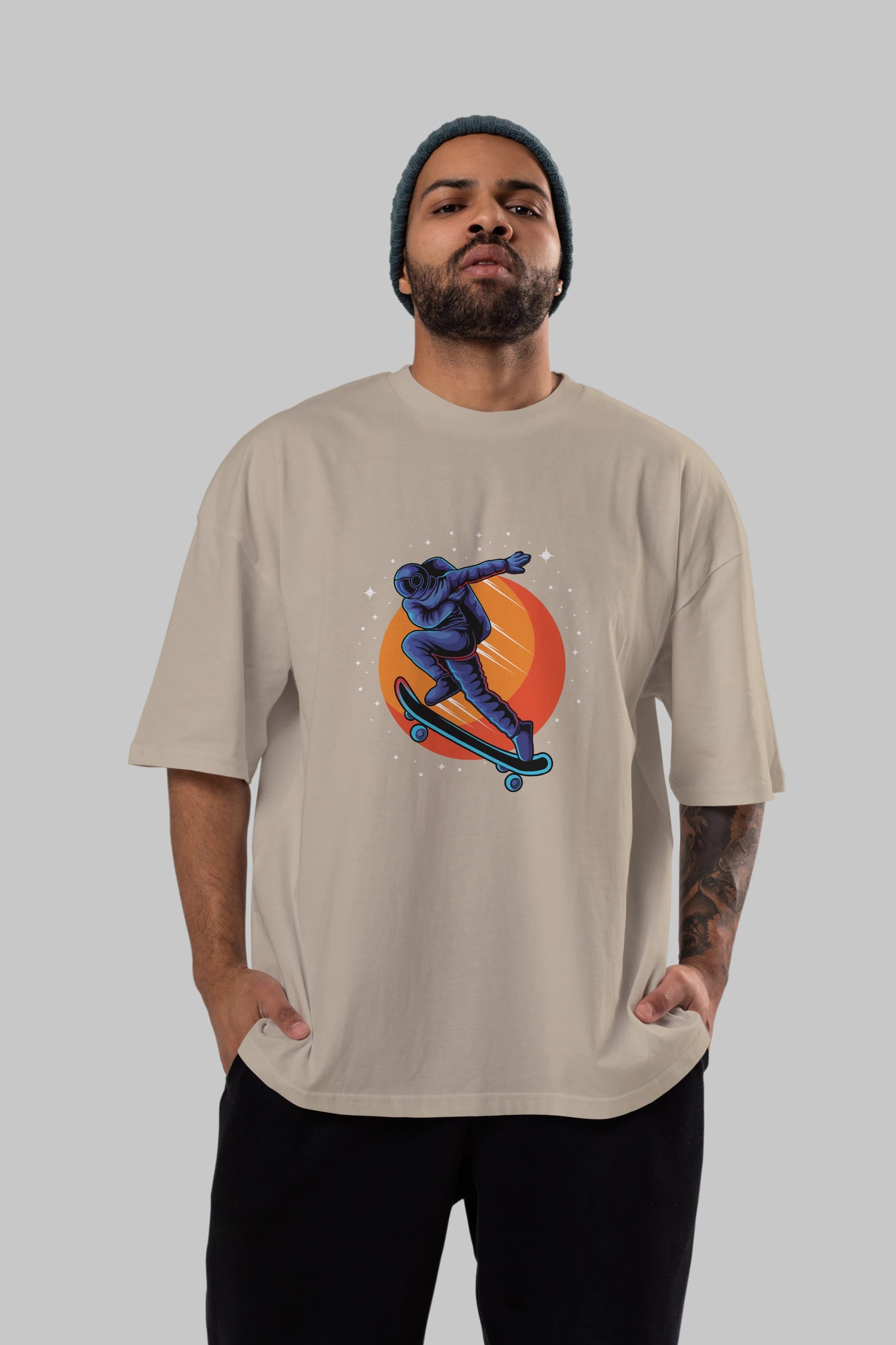 Astroskate Run Ön Baskılı Oversize t-shirt Erkek Kadın Unisex