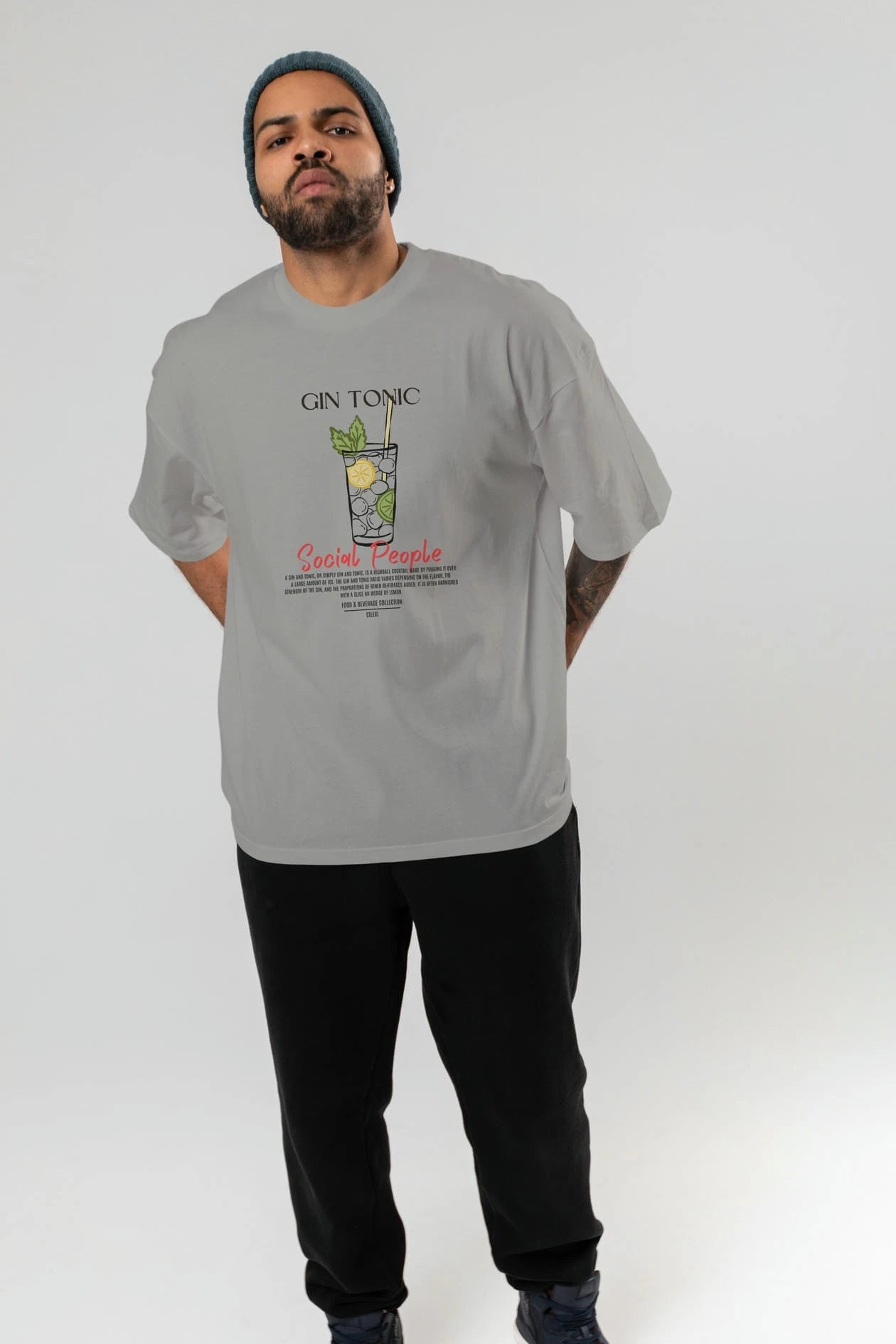 Gın Tonıc Kokteyl Serisi ön Baskılı Oversize t-shirt Erkek Kadın %100 Pamuk Bisiklet Yaka tişort