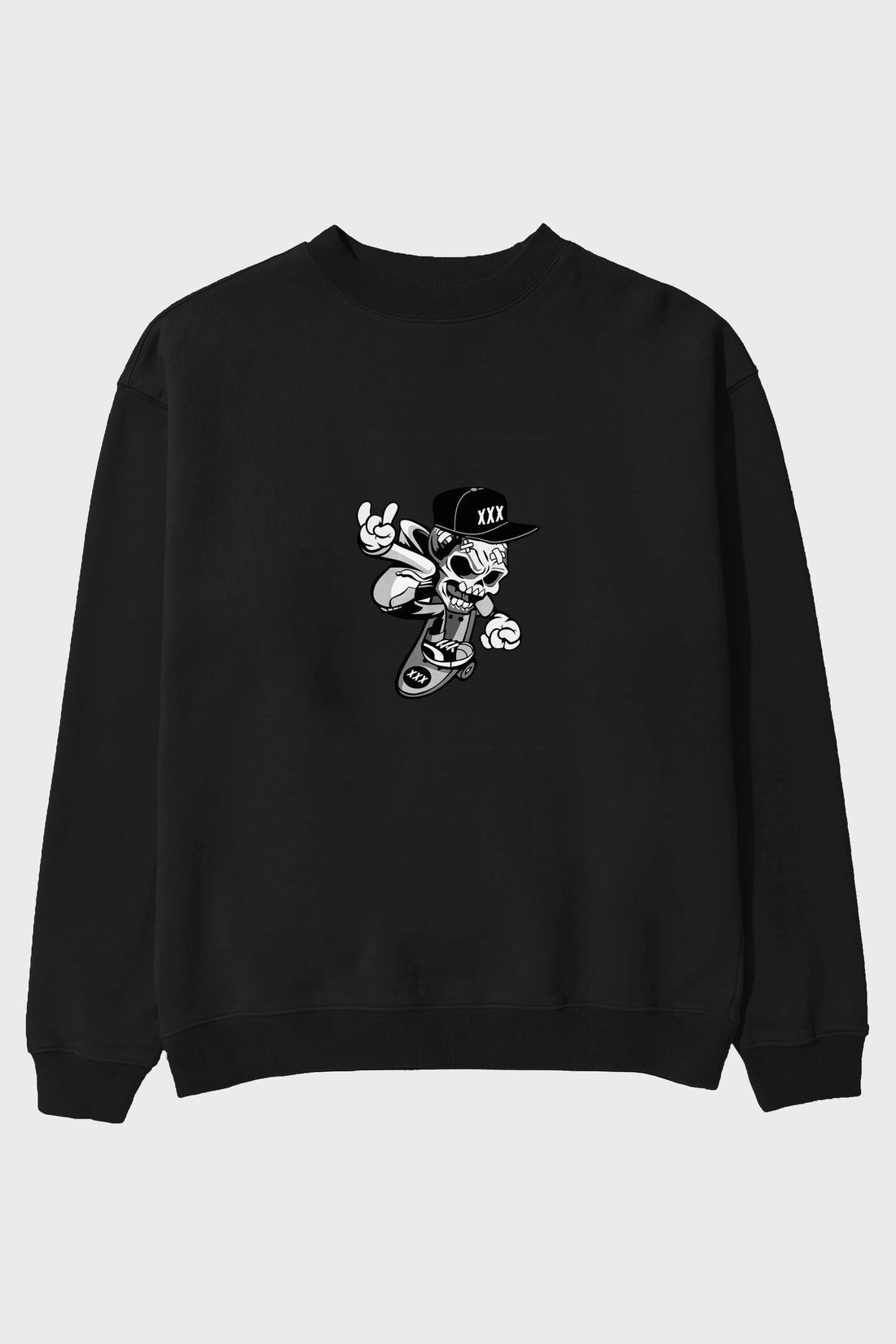 Skull Skateboard Ön Baskılı Oversize Sweatshirt Erkek Kadın Unisex