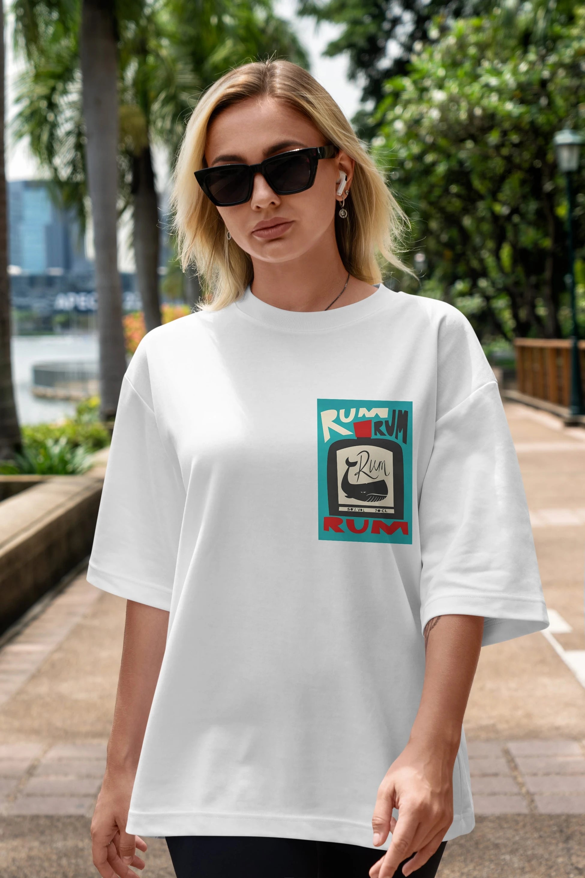 Rum Ön Sol Baskılı Oversize t-shirt Erkek Kadın Unisex %100 Pamuk Bisiklet Yaka tişort
