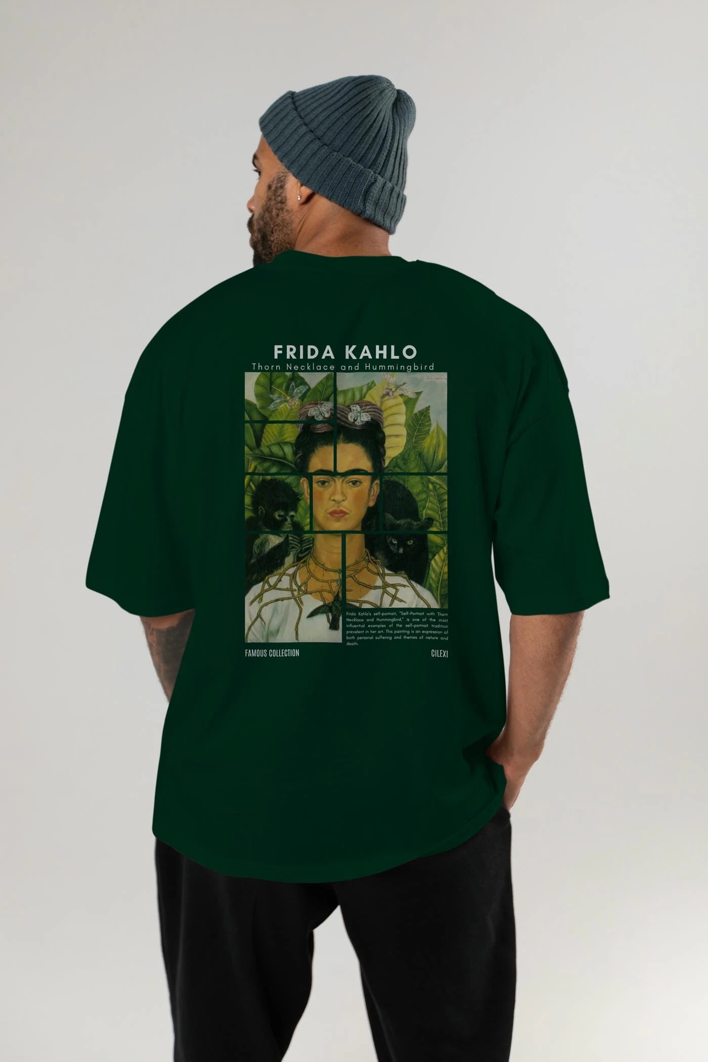 Frida Kahlo Arka Baskılı Oversize t-shirt Erkek Kadın Bisiklet Yaka Pamuk tişort