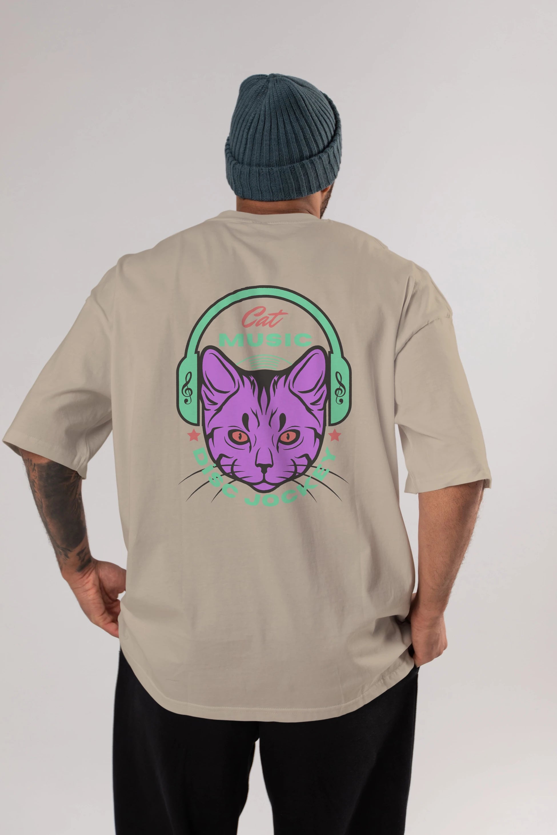 Cat Music Arka Baskılı Oversize t-shirt Erkek Kadın Unisex
