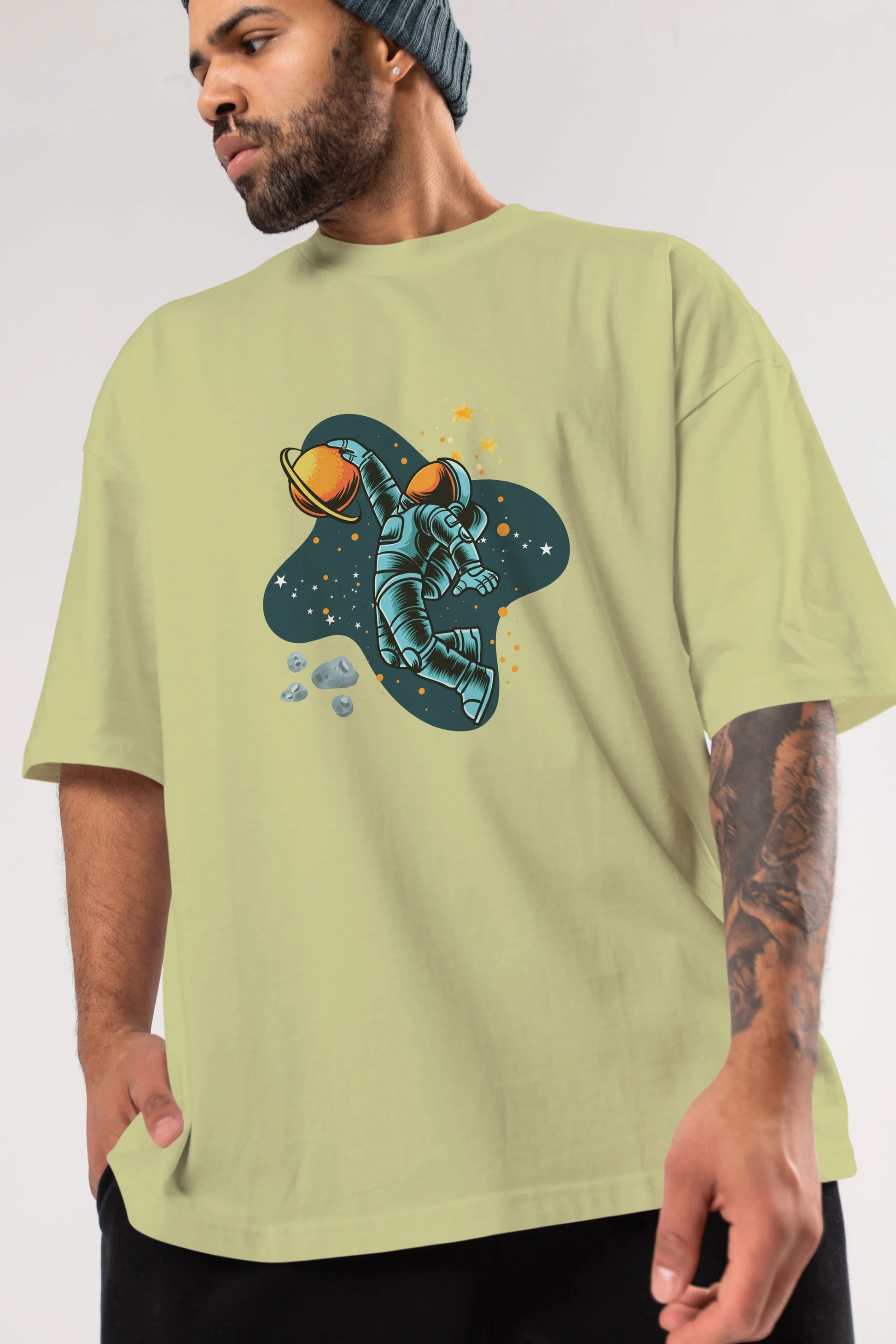 Astronot Basketbol Ön Baskılı Oversize t-shirt Erkek Kadın Unisex