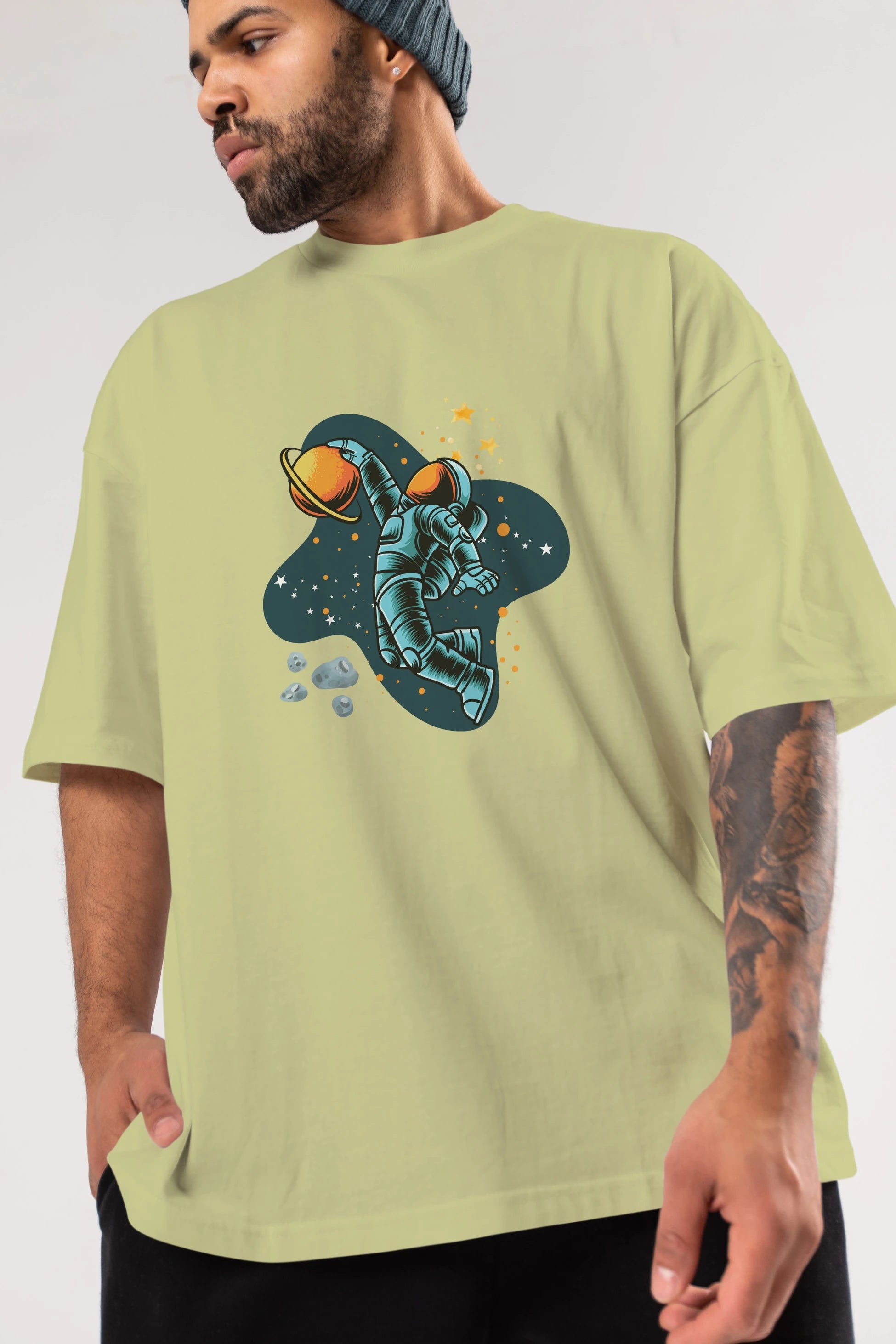 Astronot Basketbol Ön Baskılı Oversize t-shirt Erkek Kadın Unisex