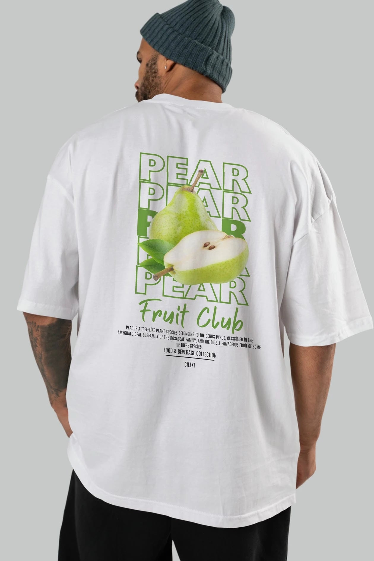 Pear Arka Baskılı Oversize t-shirt Erkek Kadın Pamuk Bisiklet Yaka tişort