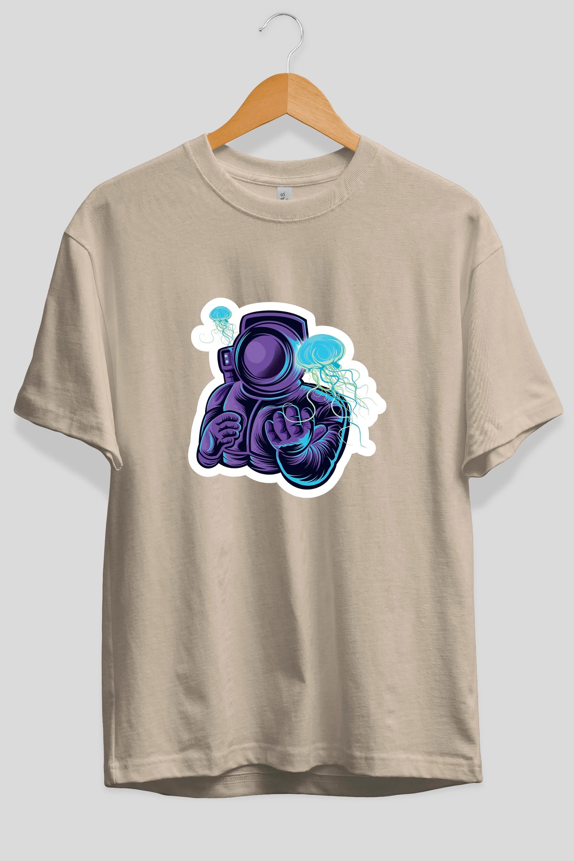 Astronaut and Jellyfish Sticker Ön Baskılı Oversize t-shirt Erkek Kadın Unisex