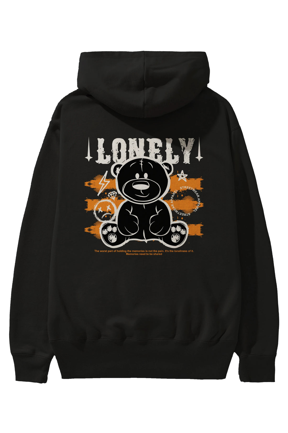 Teddy Bear Lonely Arka Baskılı Hoodie Oversize Kapüşonlu Sweatshirt Erkek Kadın Unisex