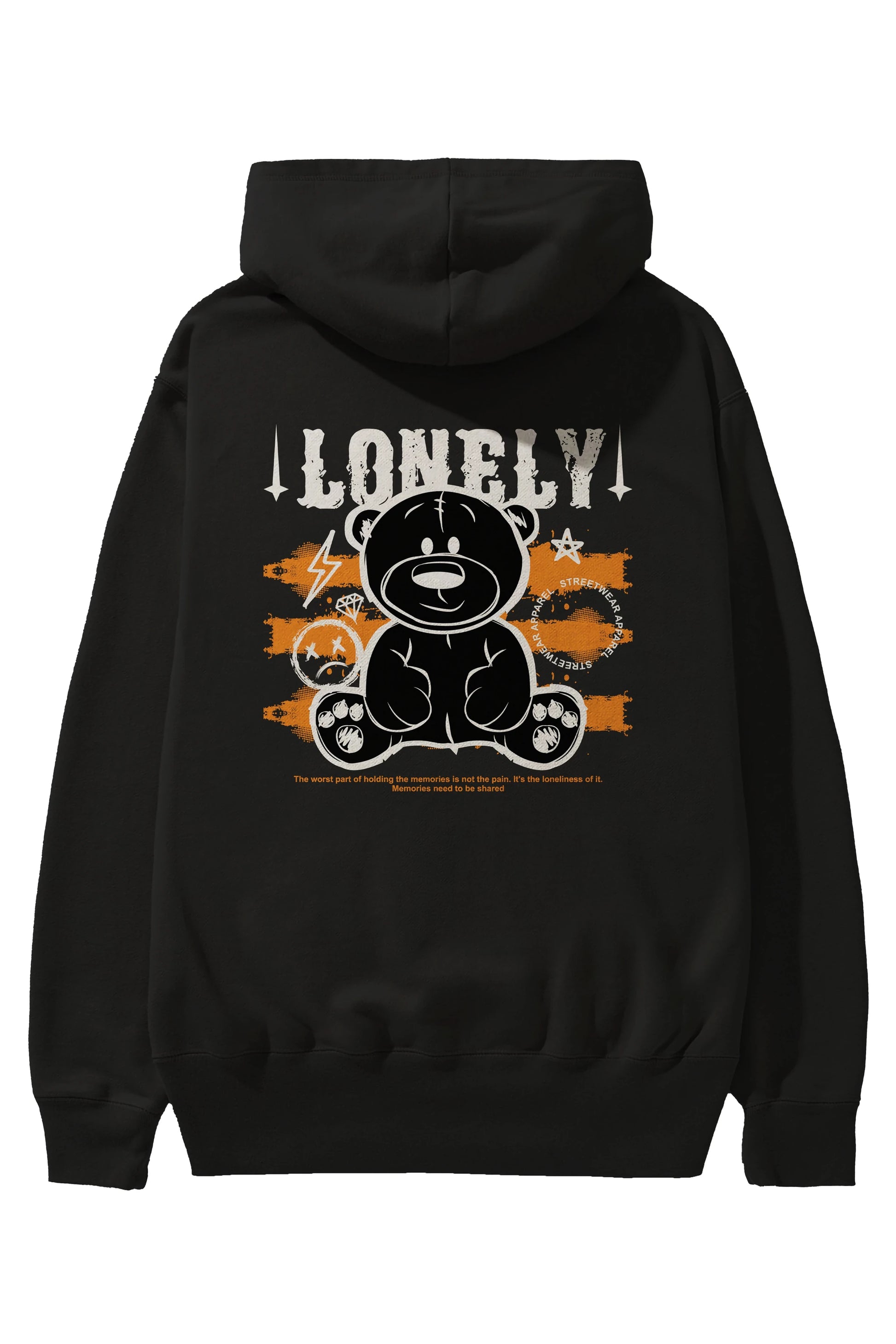 Teddy Bear Lonely Arka Baskılı Hoodie Oversize Kapüşonlu Sweatshirt Erkek Kadın Unisex