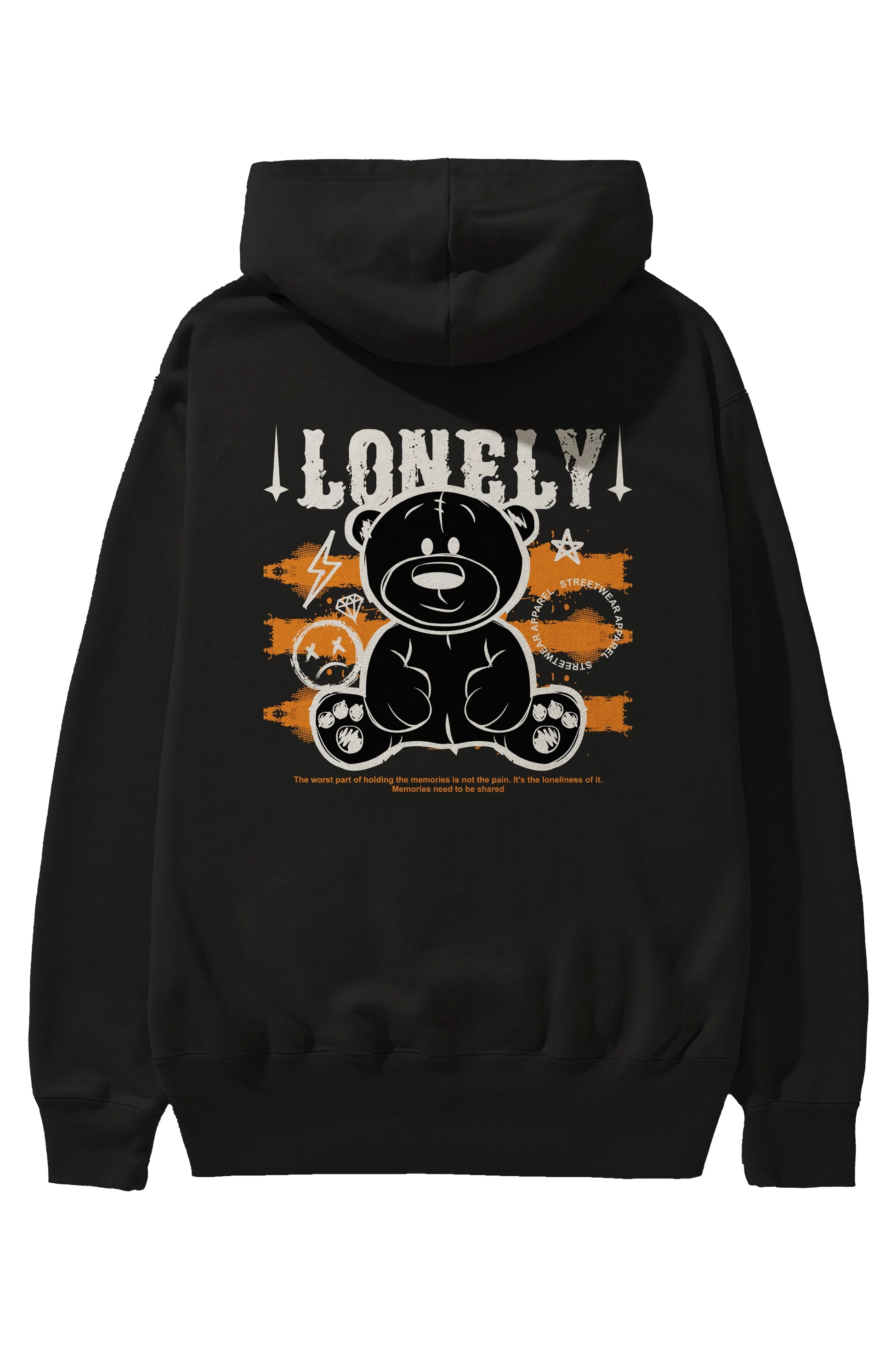 Teddy Bear Lonely Arka Baskılı Hoodie Oversize Kapüşonlu Sweatshirt Erkek Kadın Unisex