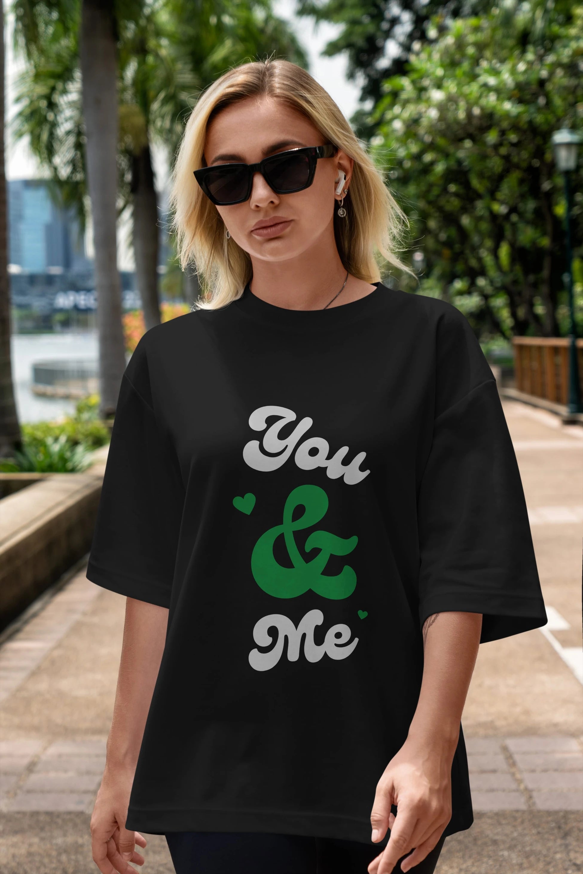 You and Me Yazılı Ön Baskılı Oversize t-shirt Erkek Kadın Unisex
