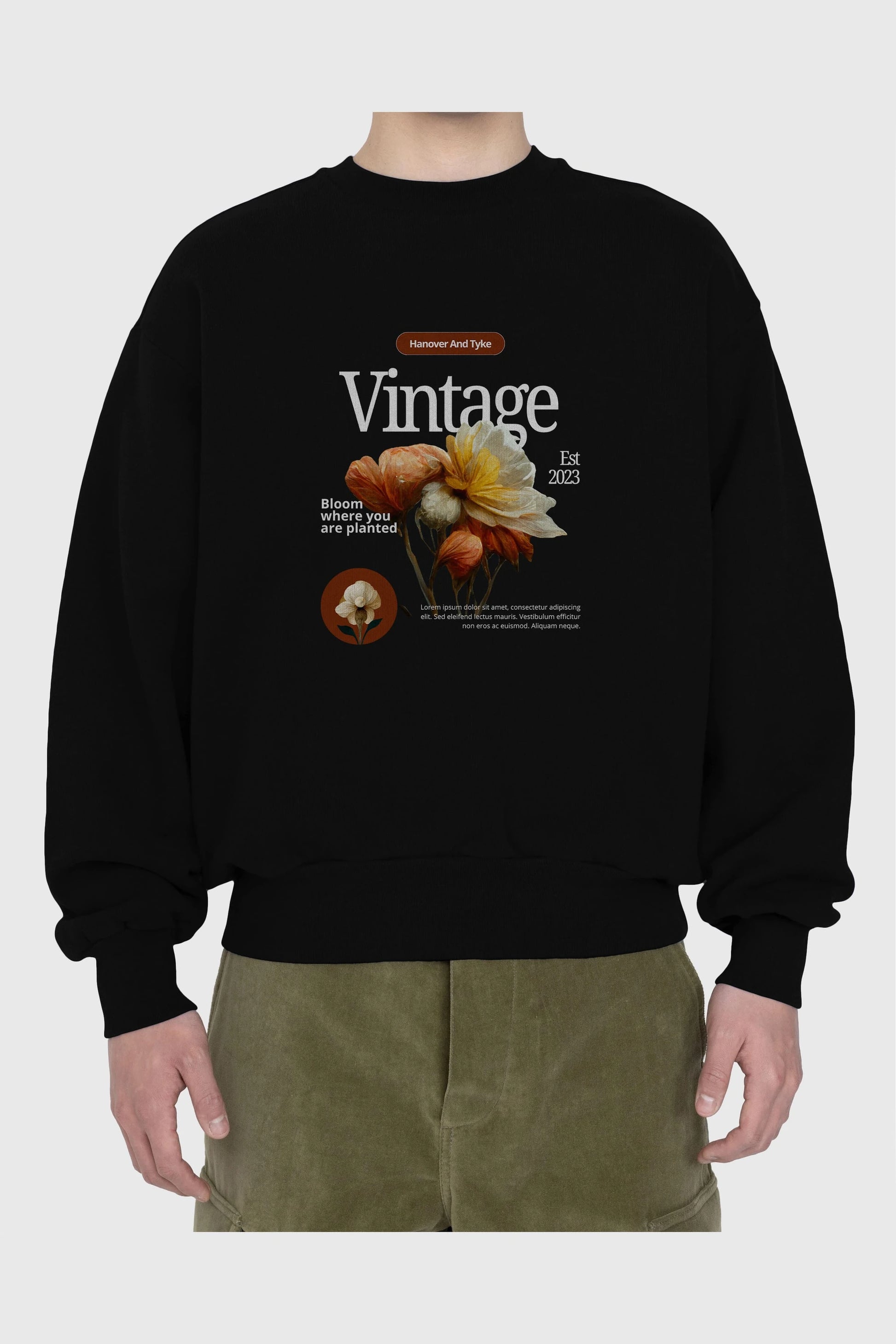 Vintage Çiçek Ön Baskılı Oversize Sweatshirt Erkek Kadın Unisex