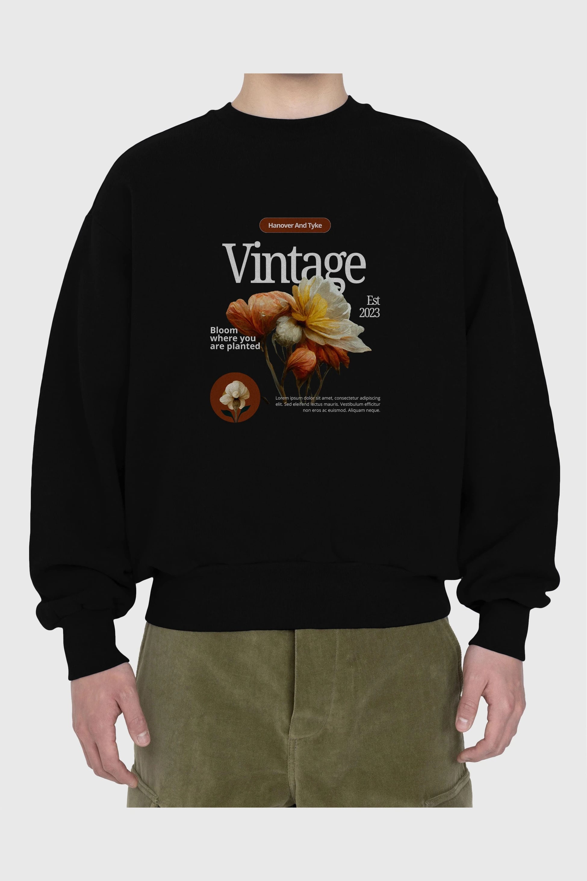 Vintage Çiçek Ön Baskılı Oversize Sweatshirt Erkek Kadın Unisex