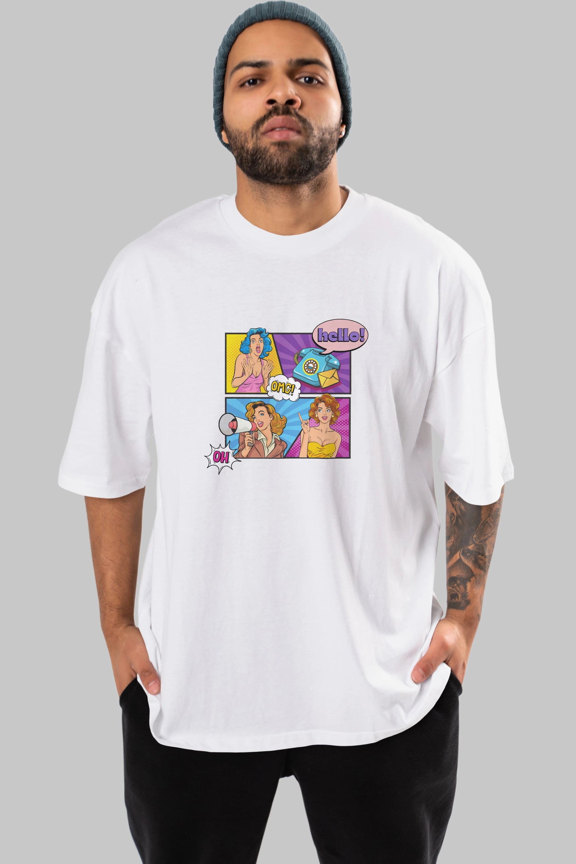 Hello OMG Ön Baskılı Oversize t-shirt Erkek Kadın Unisex