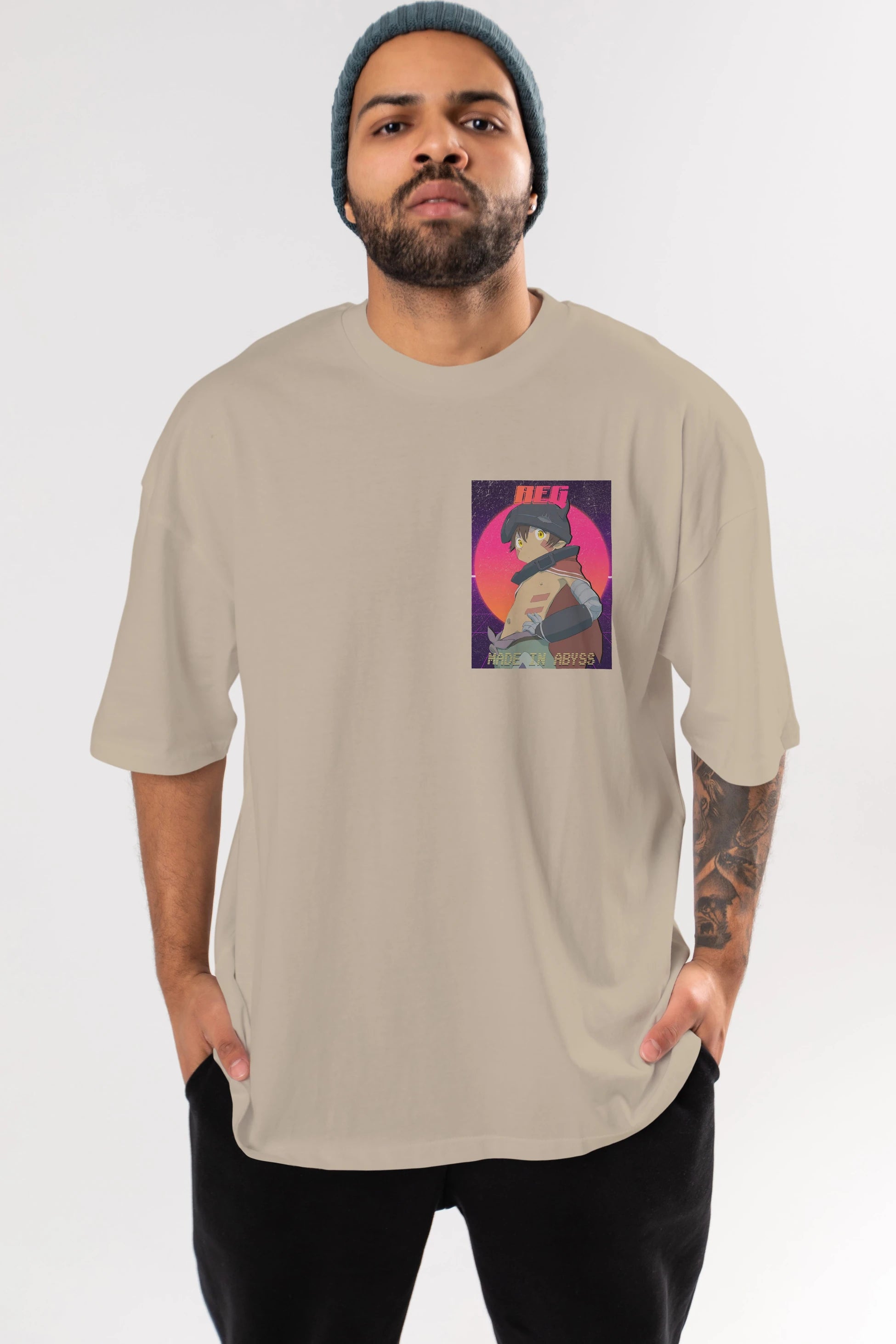 Reg 7 Ön Sol Baskılı Oversize t-shirt Erkek Kadın Unisex %100 Pamuk Bisiklet Yaka tişort