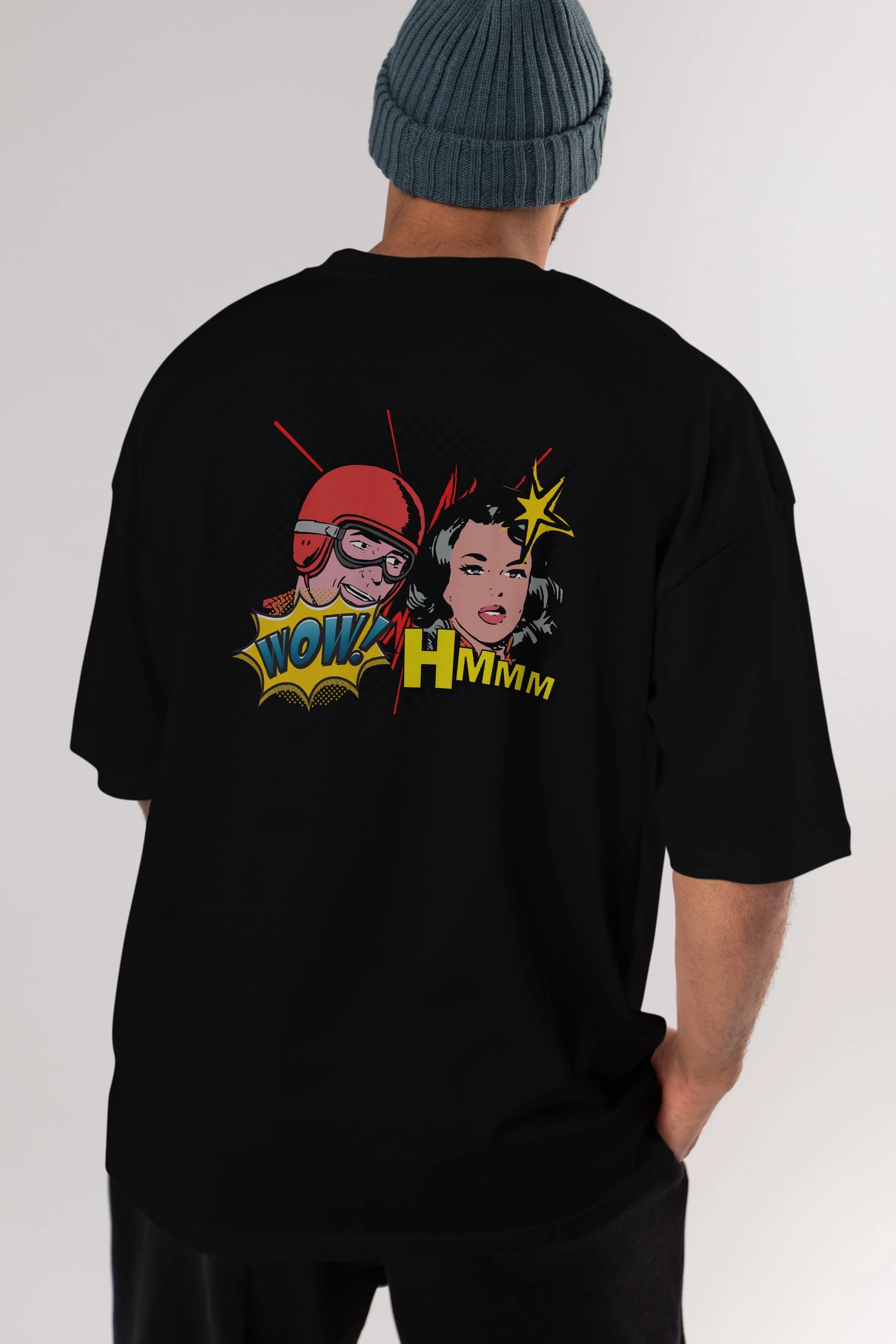 Comic Wow Yazılı Arka Baskılı Oversize t-shirt Erkek Kadın Unisex