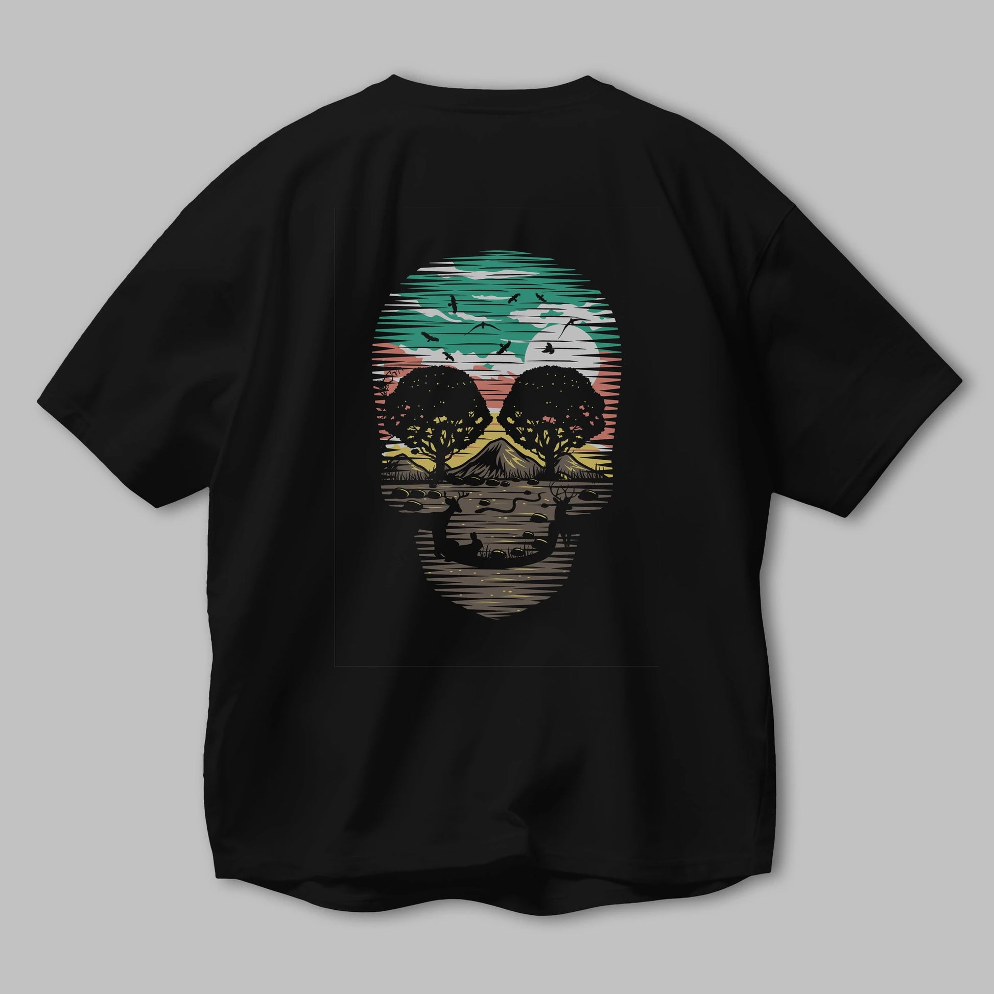 Skull Nature Arka Baskılı Oversize t-shirt %100 pamuk Erkek Kadın Unisex