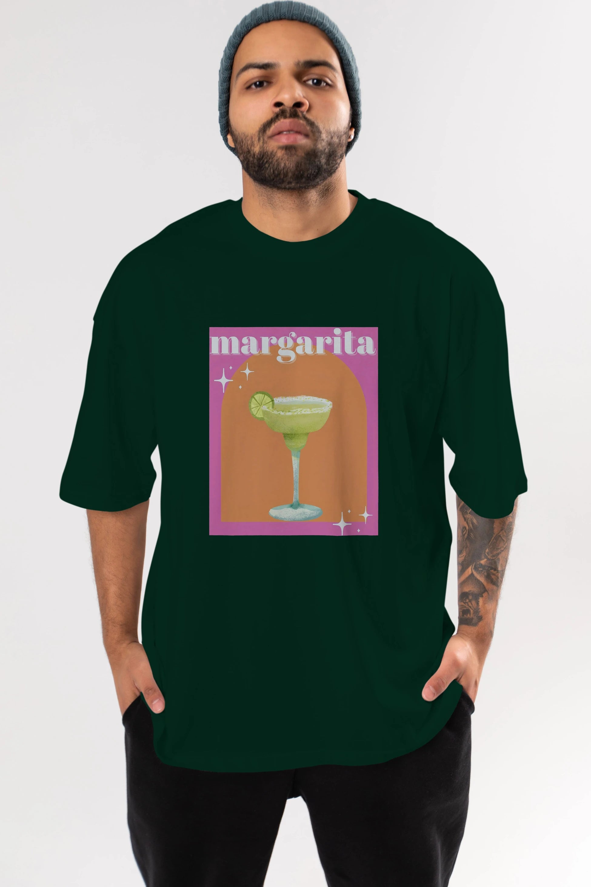 Margarita 7 Ön Baskılı Oversize t-shirt Erkek Kadın Unisex %100 Pamuk Bisiklet Yaka tişort