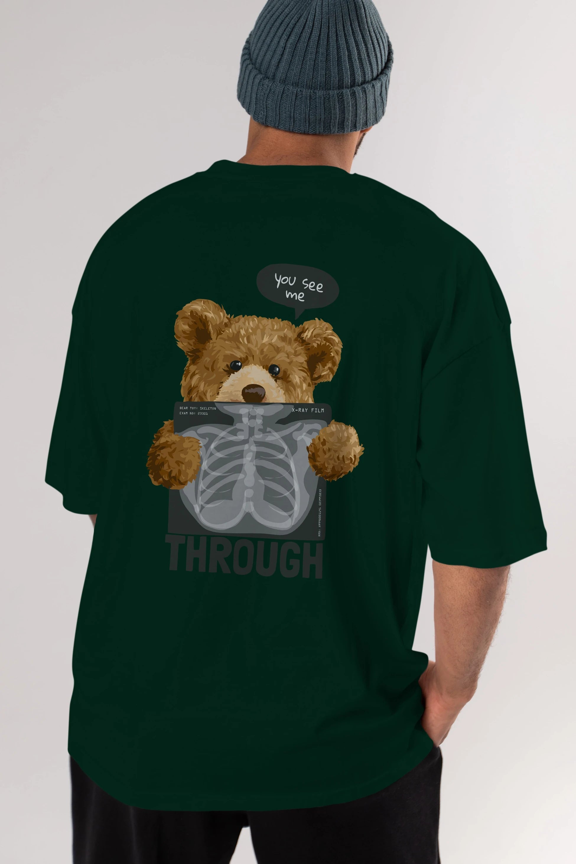 Teddy Bear Trough Arka Baskılı Oversize t-shirt Erkek Kadın Unisex %100 Pamuk