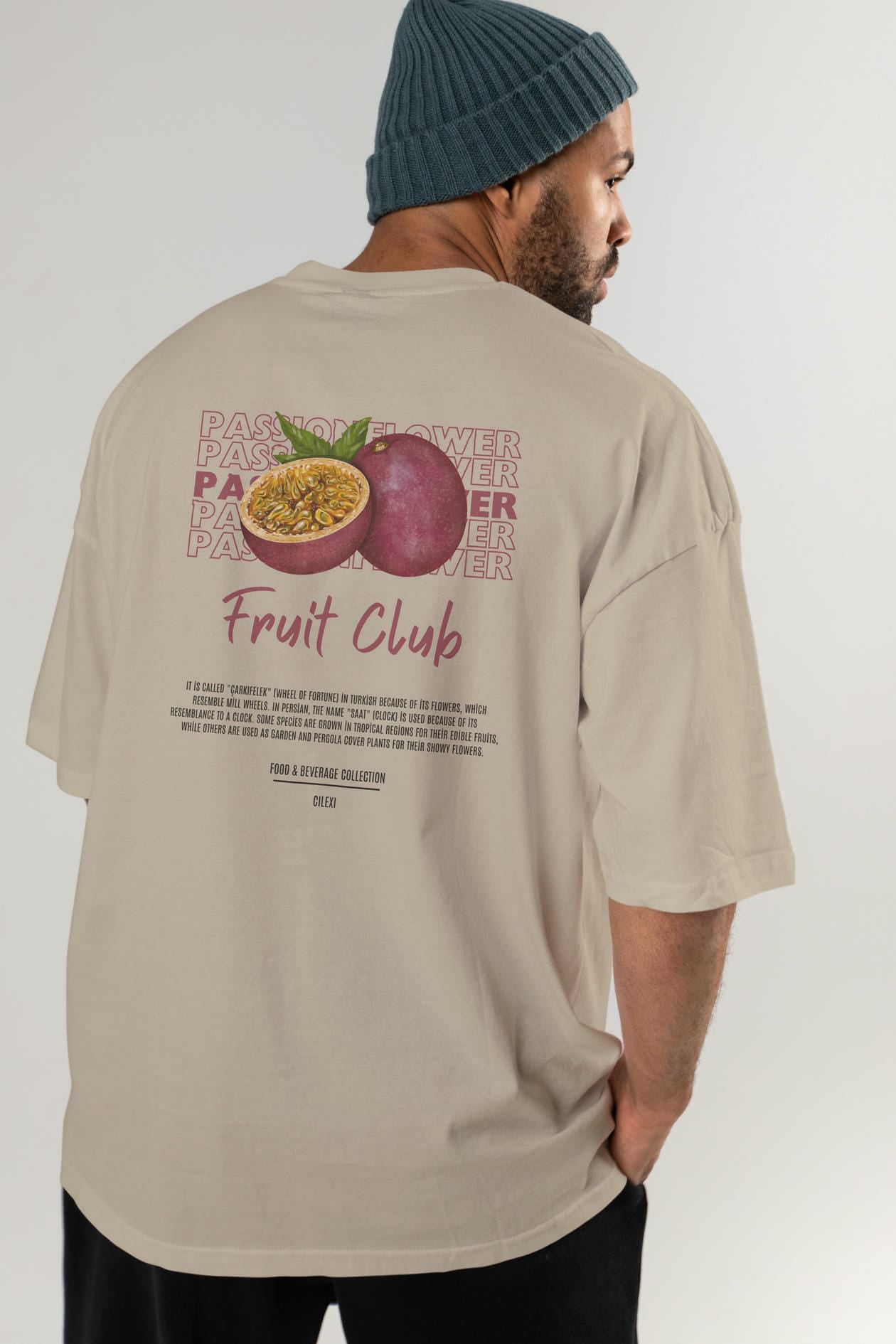 Passionflower Arka Baskılı Oversize t-shirt Erkek Kadın Pamuk Bisiklet Yaka tişort