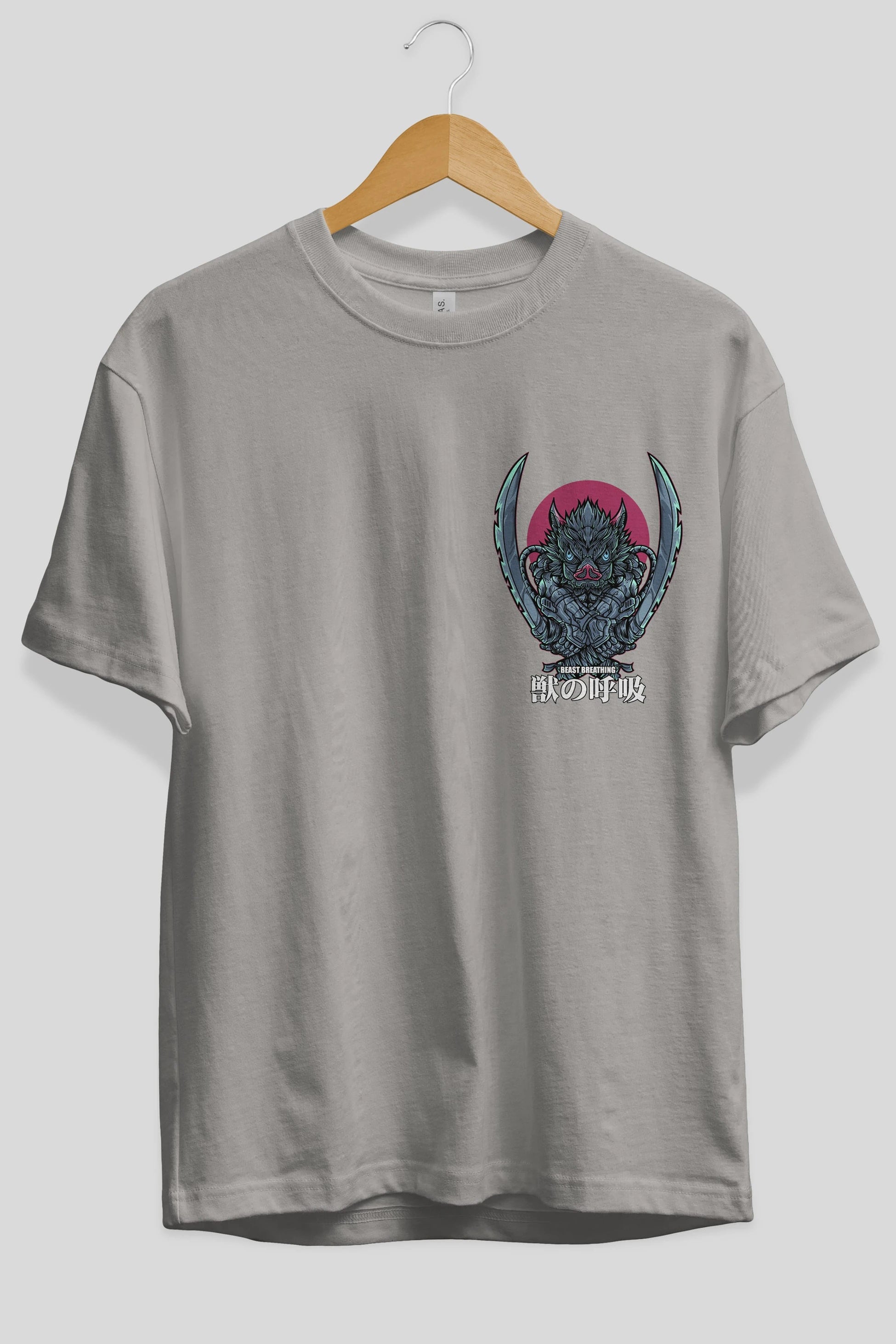 Inosuke DEMON SLAYER Ön Sol Baskılı Oversize t-shirt Erkek Kadın Unisex %100 Pamuk Bisiklet Yaka tişort