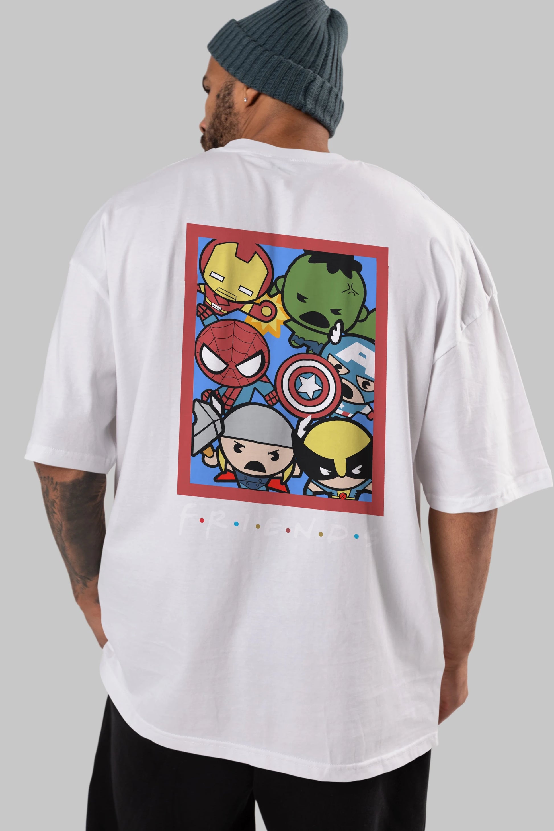Friends Avenger Arka Baskılı Oversize t-shirt Erkek Kadın Unisex %100 Pamuk Bisiklet Yaka tişort
