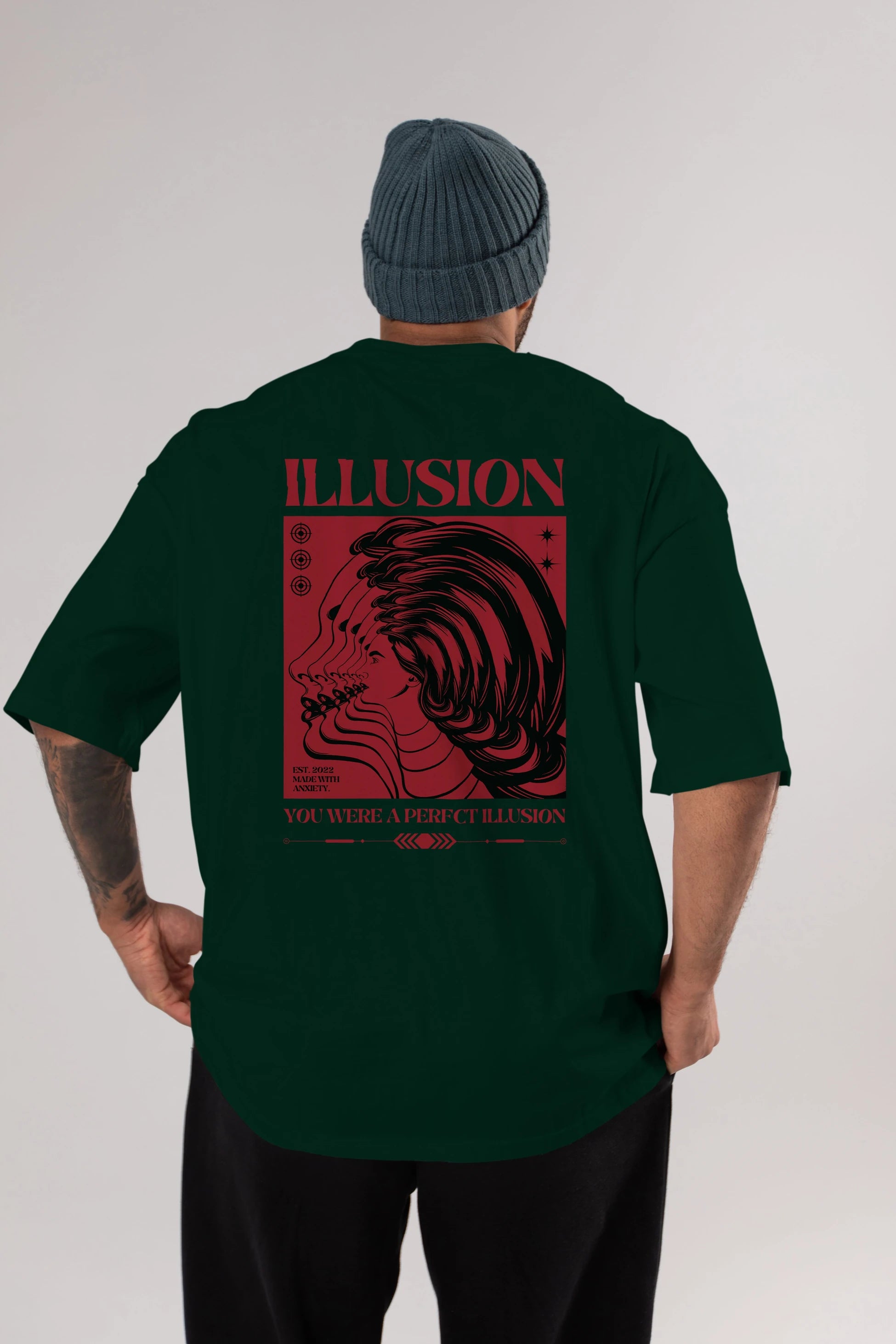 Illusion Streetwear Arka Baskılı Oversize t-shirt Erkek Kadın Unisex