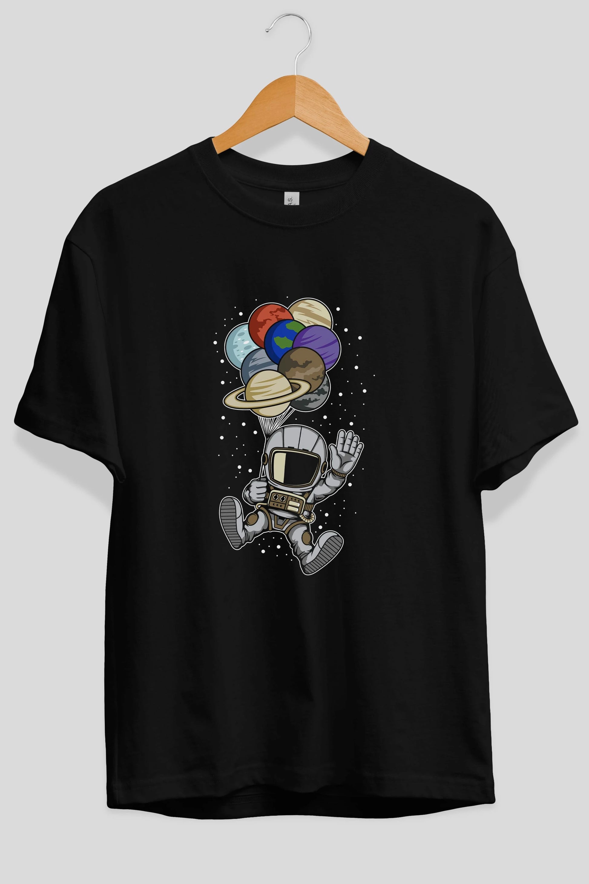 Astronaut Baloon Planets Ön Baskılı Oversize t-shirt Erkek Kadın Unisex