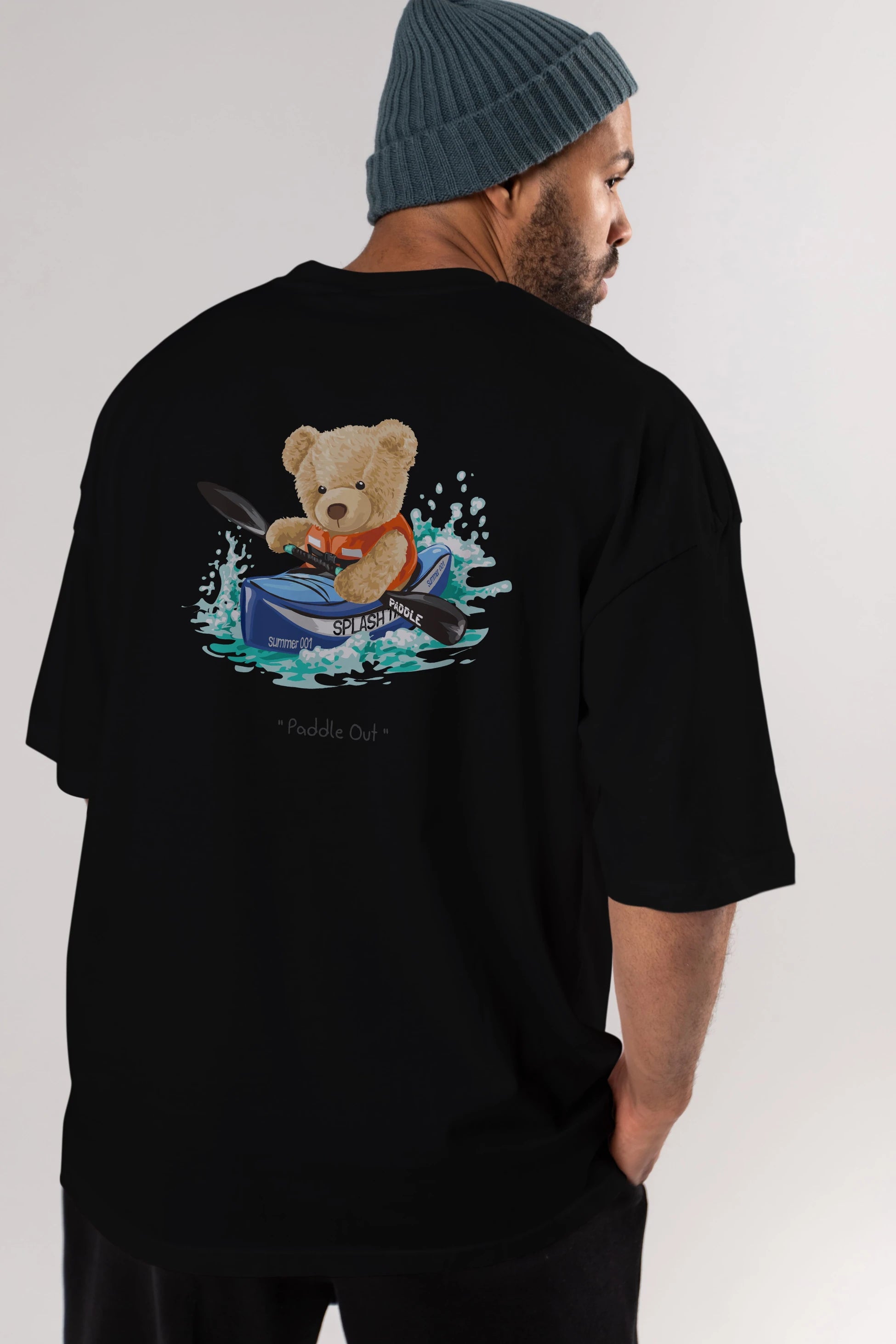 Teddy Bear Paddle Out Arka Baskılı Oversize t-shirt Erkek Kadın Unisex %100 Pamuk