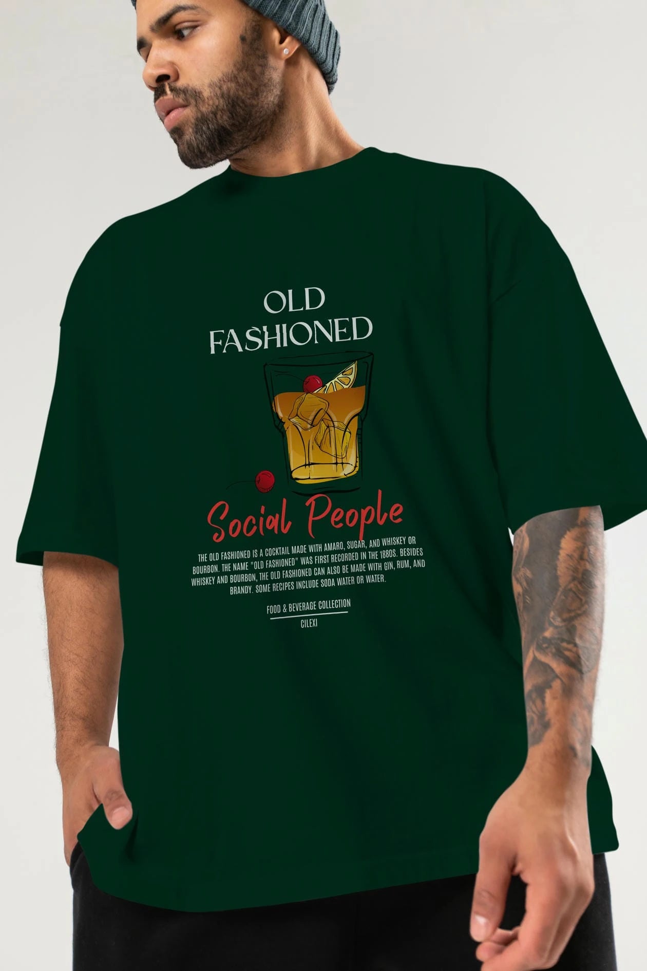 Old Fashıoned Kokteyl Serisi ön Baskılı Oversize t-shirt Erkek Kadın %100 Pamuk Bisiklet Yaka tişort